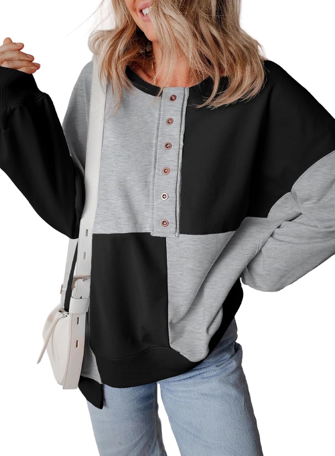SHEWIN Women’s Oversized Sweatshirts Casual Loose Button Henley Fashion Comfort Colors Pullover Tops