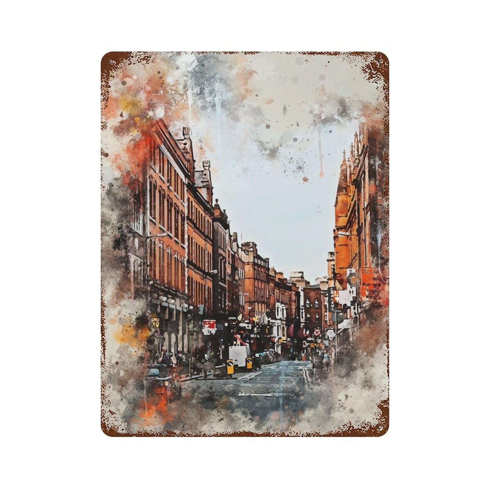 Dublin in Watercolor Rusty Metal Tin Sign 15.7"x11.8", for Basement, Hobby Room And Garage Decor, Retro Wall Decor