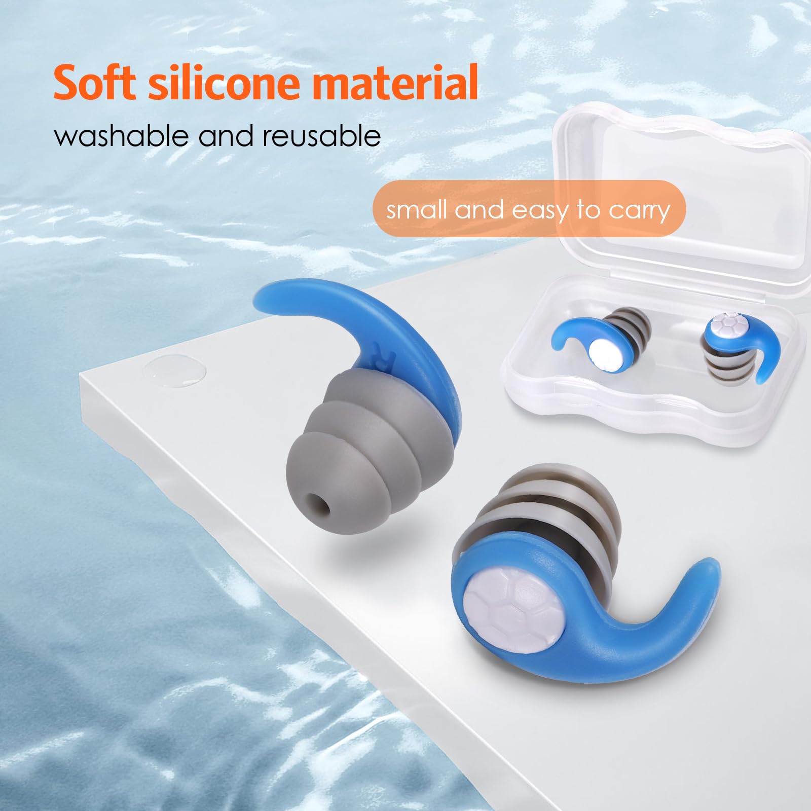Zocipro Tappi Orecchie Piscina Bambini, 3 Paia in Silicone Morbido e Impermeabile per Nuoto, Doccia, Bagno - Per Bambini 4-12 Anni