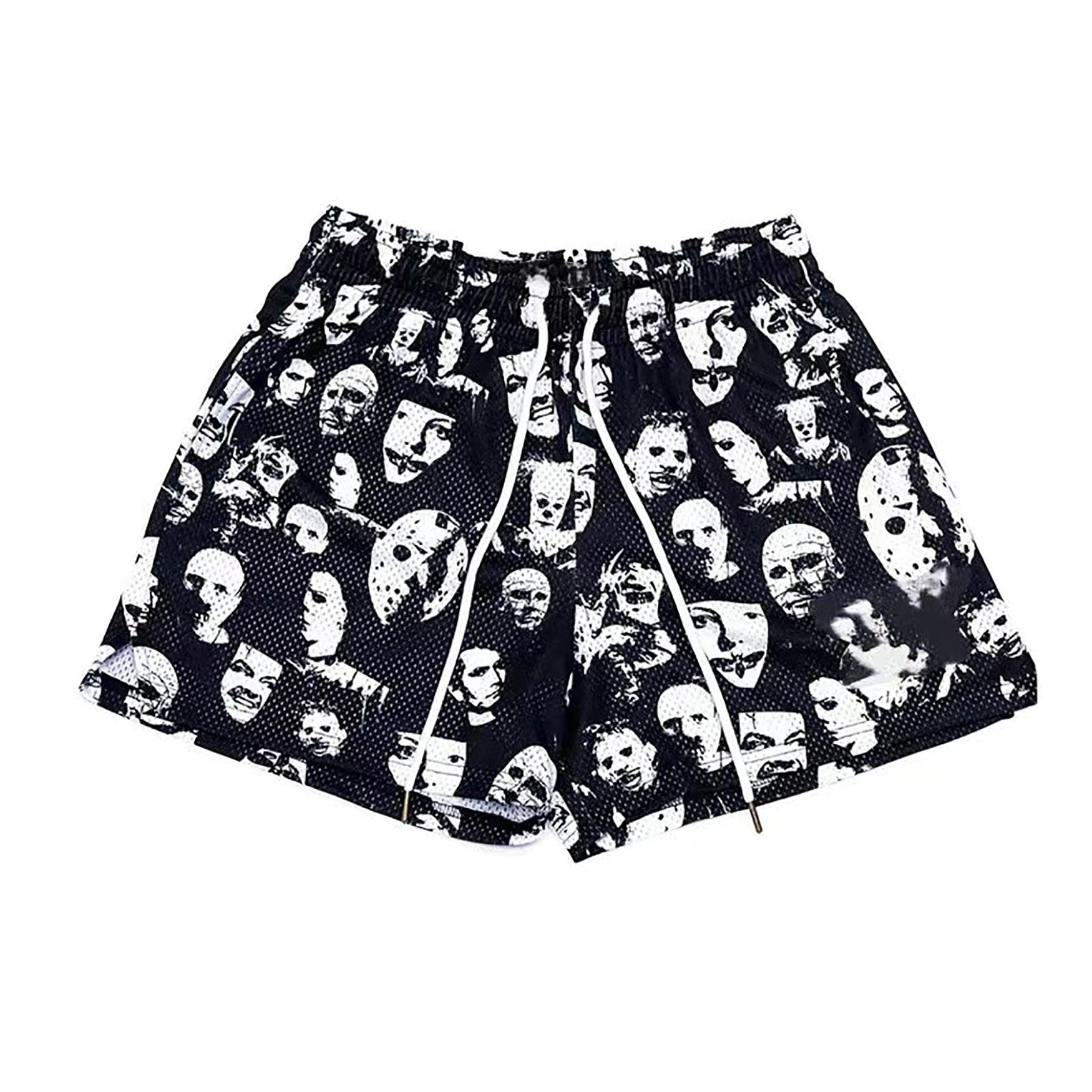 DIOTSR Mens Skull Graphic Shorts Cool Mesh Basketball Shorts Casual Flat Front Shorts Summer Drawstring