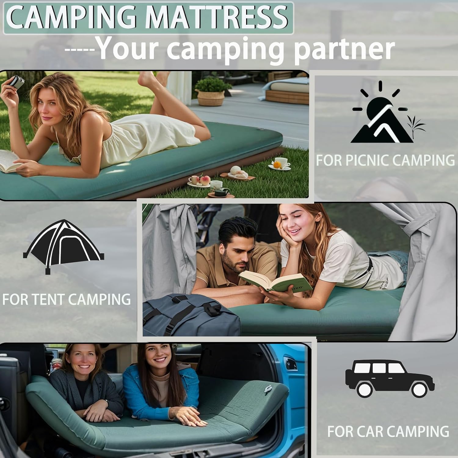 LINKET Sleeping Pad, Self Inflating Sleeping Pad with Electric Pump, Camping Mattress Compact for Backpacking Hiking Traveling Tent (Green) (Green Pad)