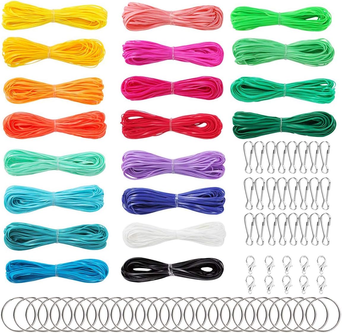 Allazone 20 Colores Scoubidou Cordón Plástico, Pulsera de plástico Gimp Cordón Scoubidou Gimp Ropes con Ganchos de Clip y Clips de Anillo de Llavero para Bricolaje Artesanal Fabricación, 100 M