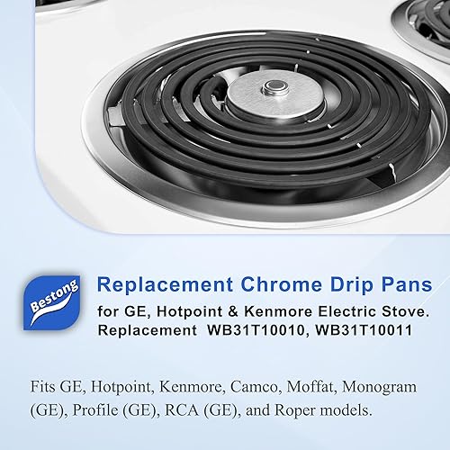 Miniatura 2 de Moldes de goteo Chrome Range compatibles con GE, Hotpoint y Kenmore Electric Stove - Reemplazo para WB31T10010, WB31T10011 (paquete de 4, 2 piezas