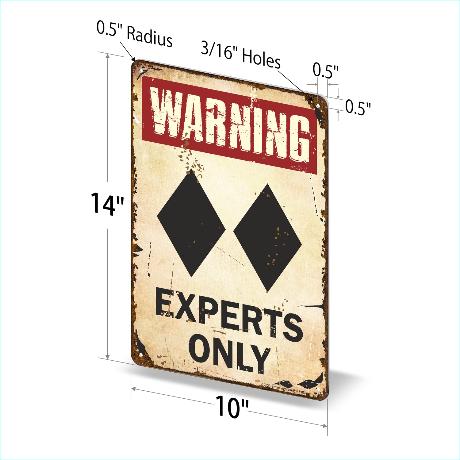 SmartSign Skischild "Warning Experts Only", Vintage-Schild mit doppeltem schwarzen Diamanten, 35,6 x 25,4 cm, rustikale Wanddekoration für Bar/Lodge/Küche/WC/Café, 55 mm HDPE-Kunststoff, 3 Stück