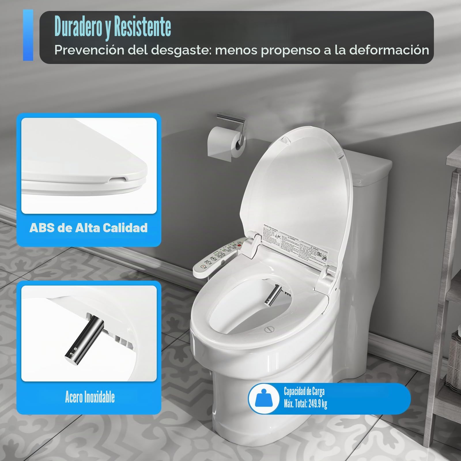 SHZICMY Bidé Eléctrico, Asiento de Inodoro Inteligente con Calefacción, Limpieza Automática, Desodorización Automática, Temperatura Ajustable, Limpieza Higiénica, Ahorro de Papel, Blanco