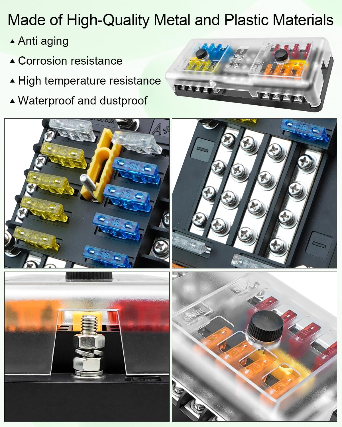 Blade Fuse Block Panel Car Boat 12 Way Power Distribution LED Indicator Holder E - Foto 9