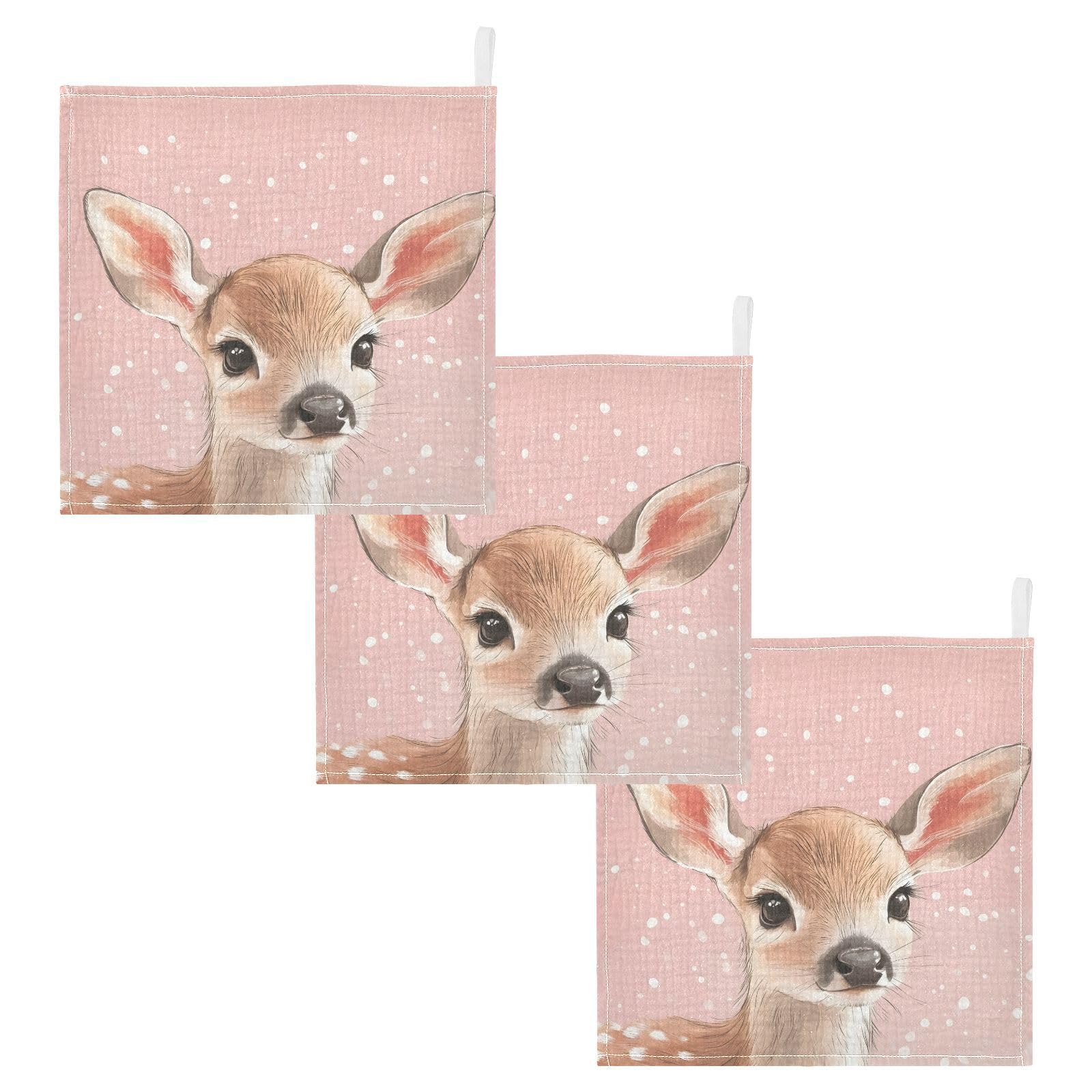 YETTASBIN Cute Deer Muslin Baby Hand Washcloths Soft Cotton Bath Face Towel 4 Layers Extra Absorbent Feeding Burp