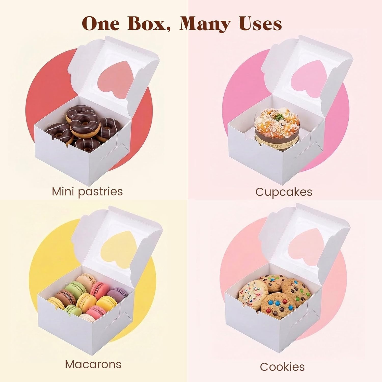 50 Mini Bakery Boxes, 4x4x2.5 Inches with Window, Pie & Pastry