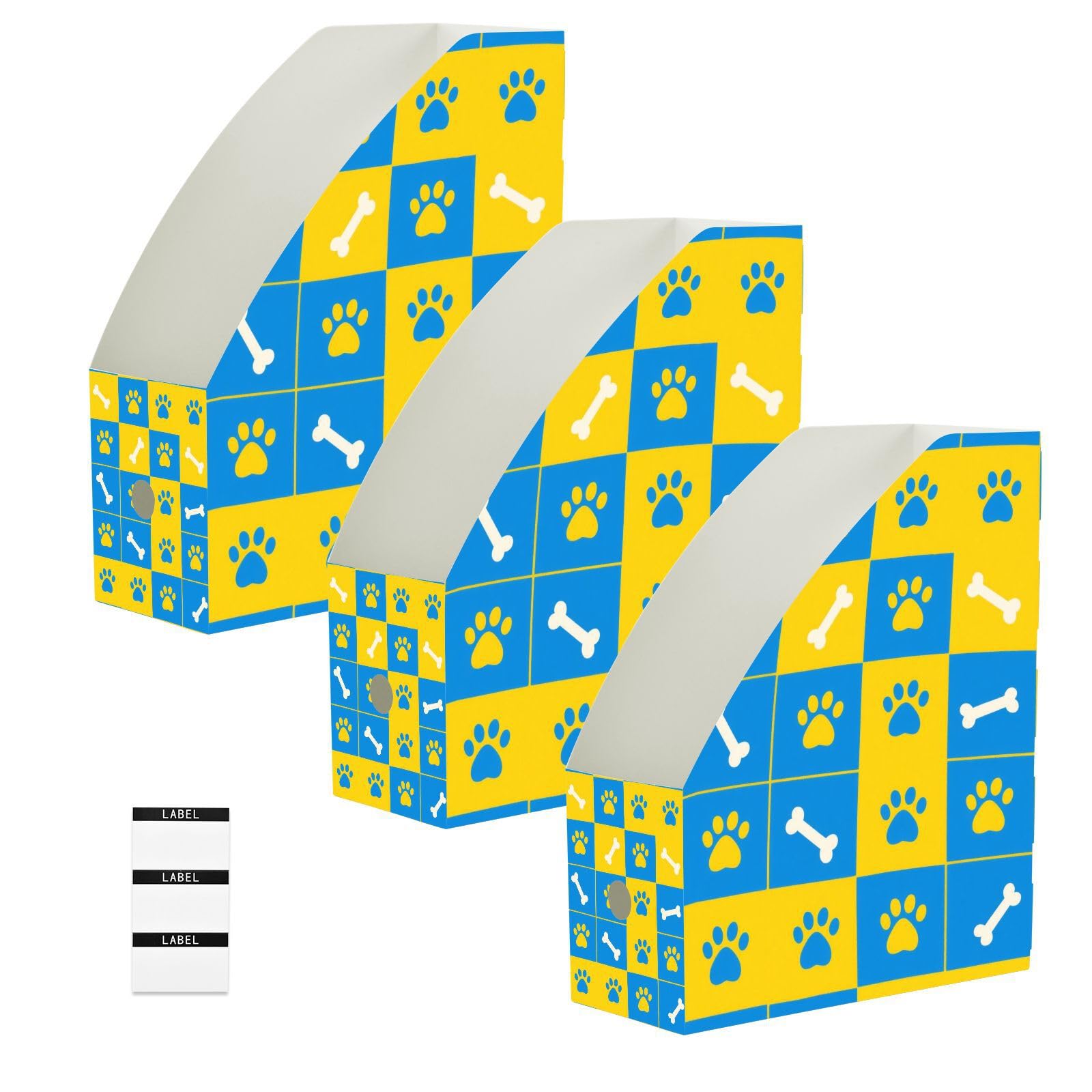 Boîte de rangement pliable motif pattes bleues et jaunes pour magazines et documents scolaires