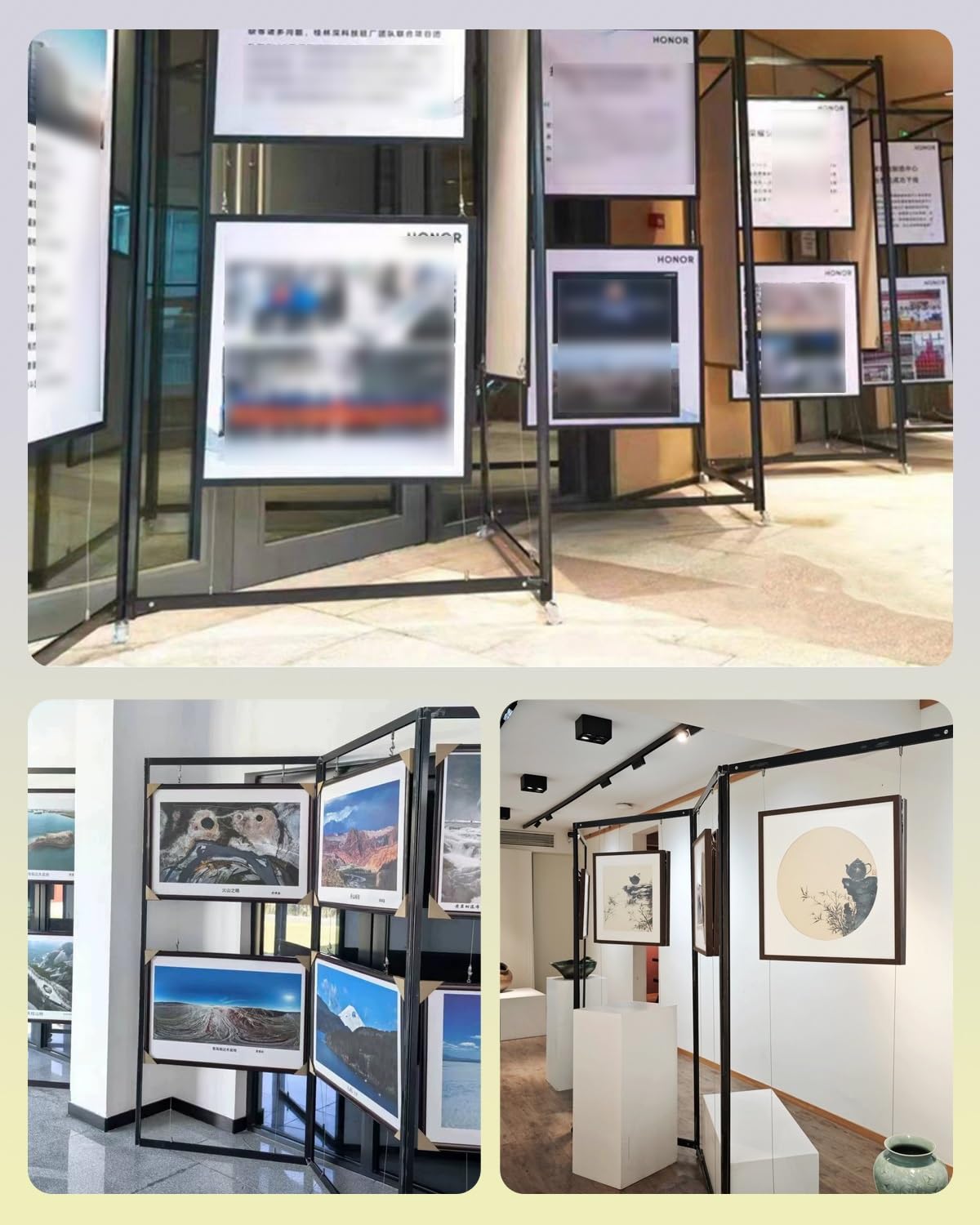Soporte de exhibición de cartelera móvil con cordones de acero, estantes de exhibición plegables independientes para eventos de proveedores y carteles de caligrafía