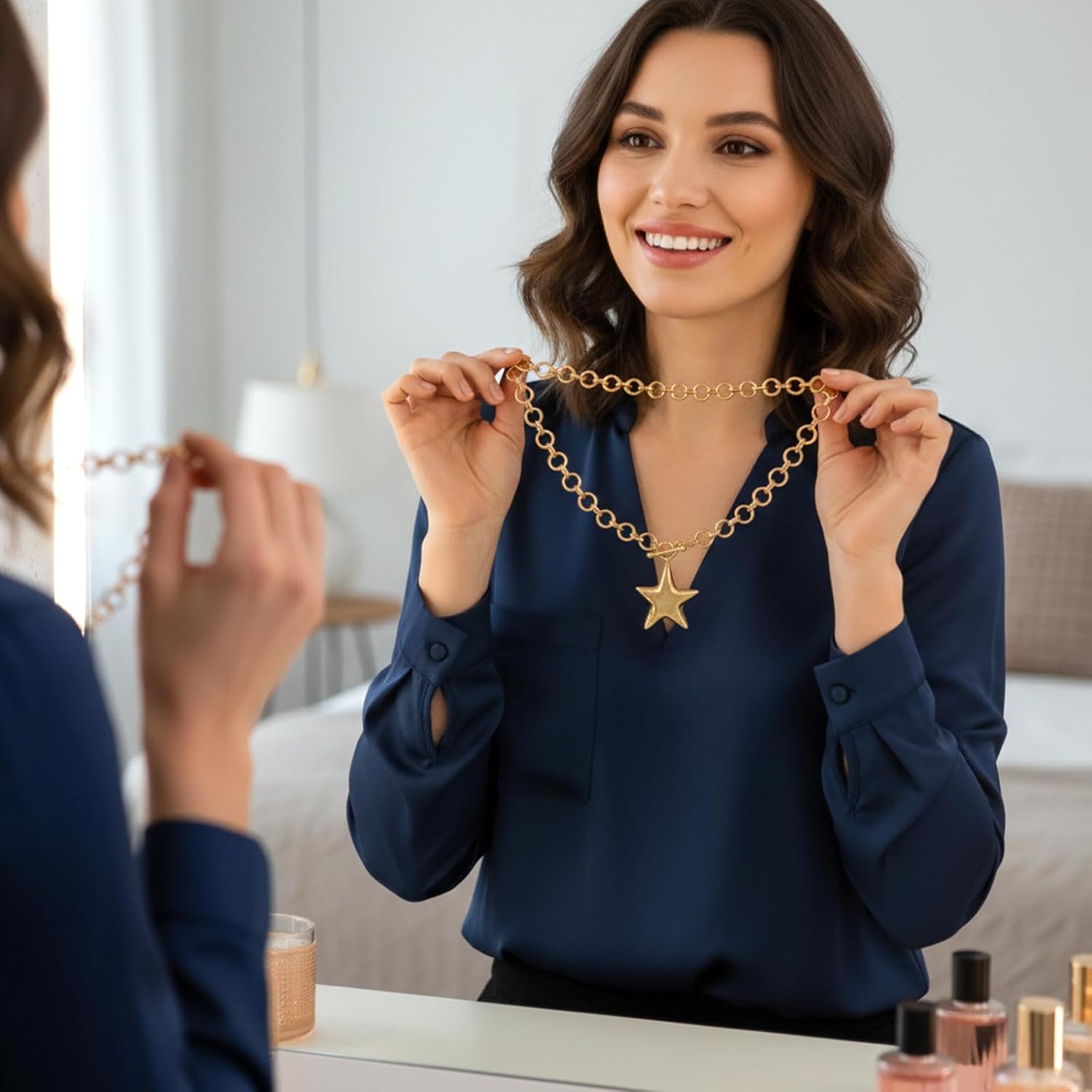 Chunky Gold Star Necklace, Hammered Statement Star Pendant Gold Chain Necklaces with Thick Chain Vintage Bold Jewelry for Women Adjustable Trendy Gifts for Women - Image 6