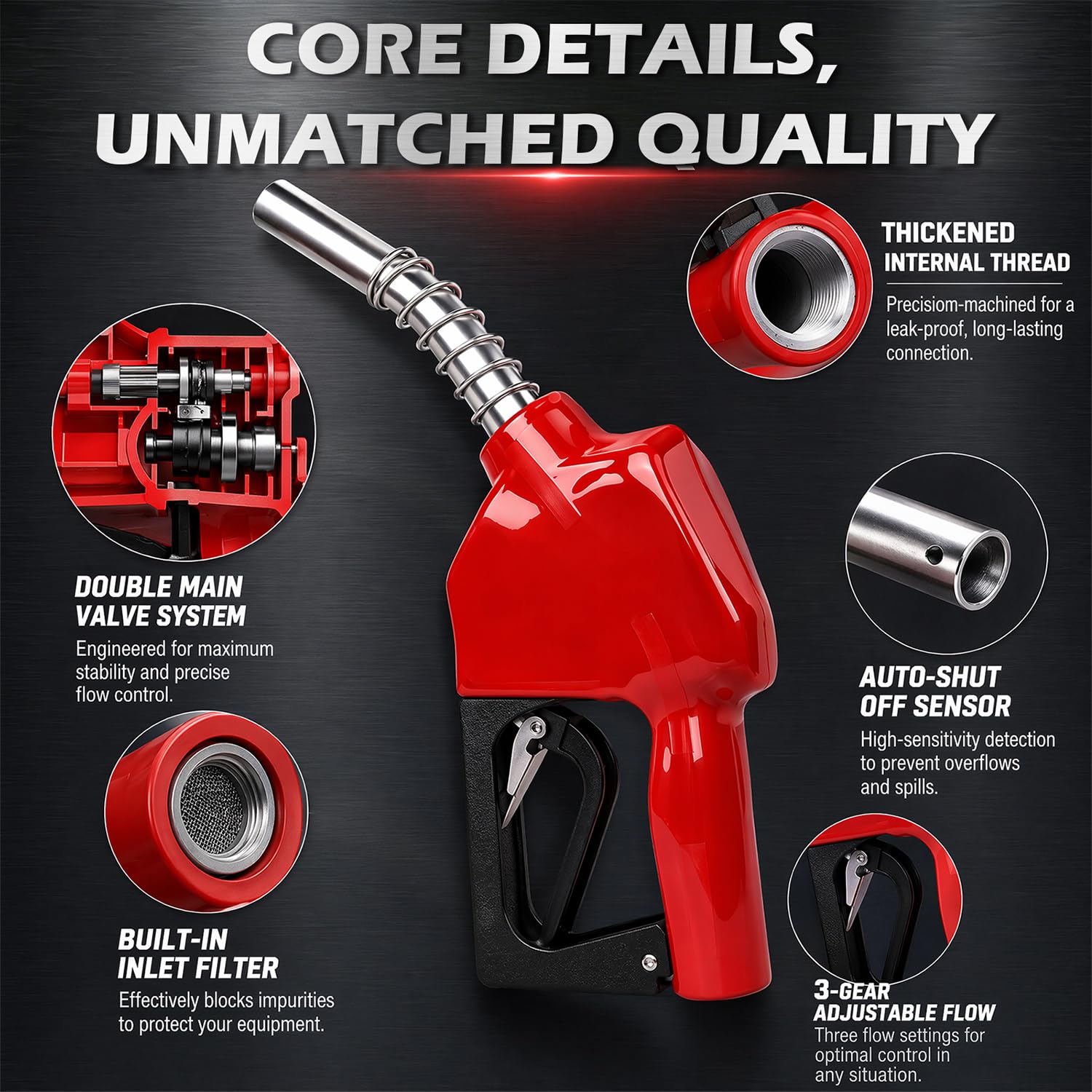 Automatische Zapfpistole Diesel 3/4", Selbstansaugende Tankpistole mit 3-stufig einstellbare Durchflussrate und Ergonomischer Griff für LKW, Traktoren & Baumaschinen