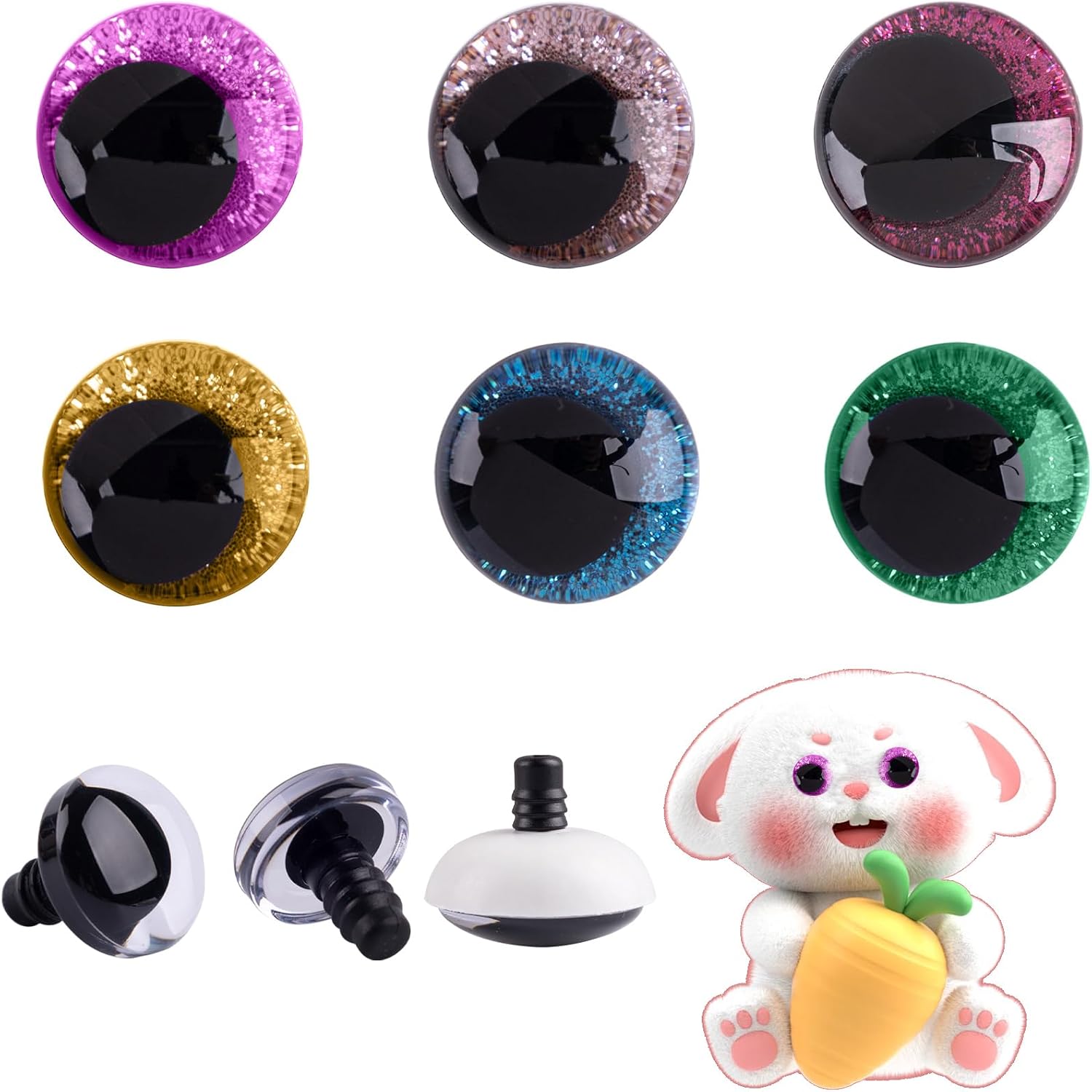 Framendino, 120 Pack 30mm Glitter Eyes with Washers 3D Large Amigurumi Eye Bulk for Stuffed Animals Crochet DIY Crafts