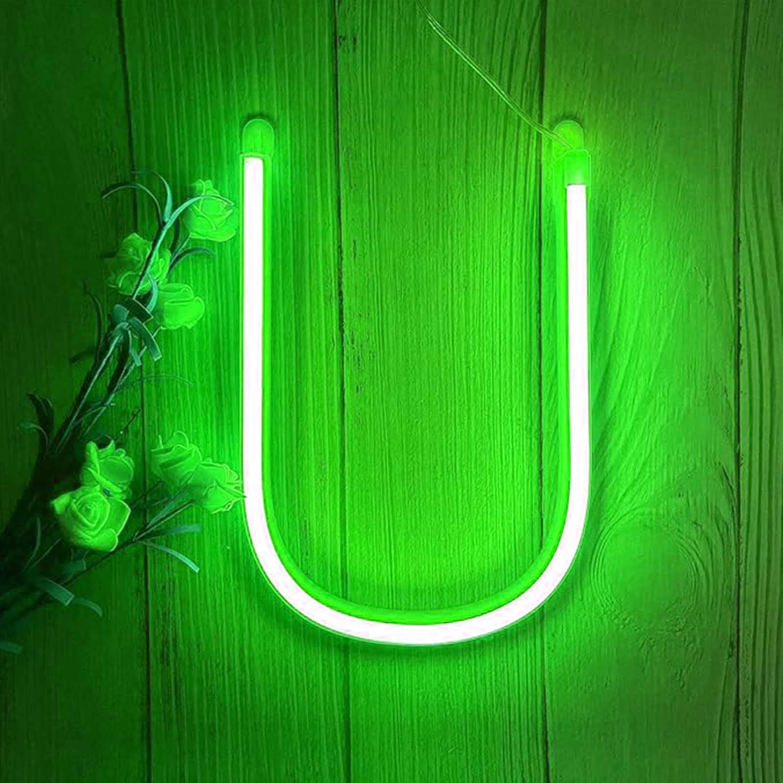 Vintage Green Neon Sign with Dual Power - Fade-Free LED Lights for Shop Display Wedding Backdrop Home Decoration（Letters U） — image 1