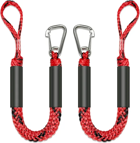 2.5 FeeT Boat Bungee Dock Lines 2PCS 316 Stainless Clip Boat Accessories Marine Grade Quickly Mooring (Red&Black, 2 1/2 Feet)