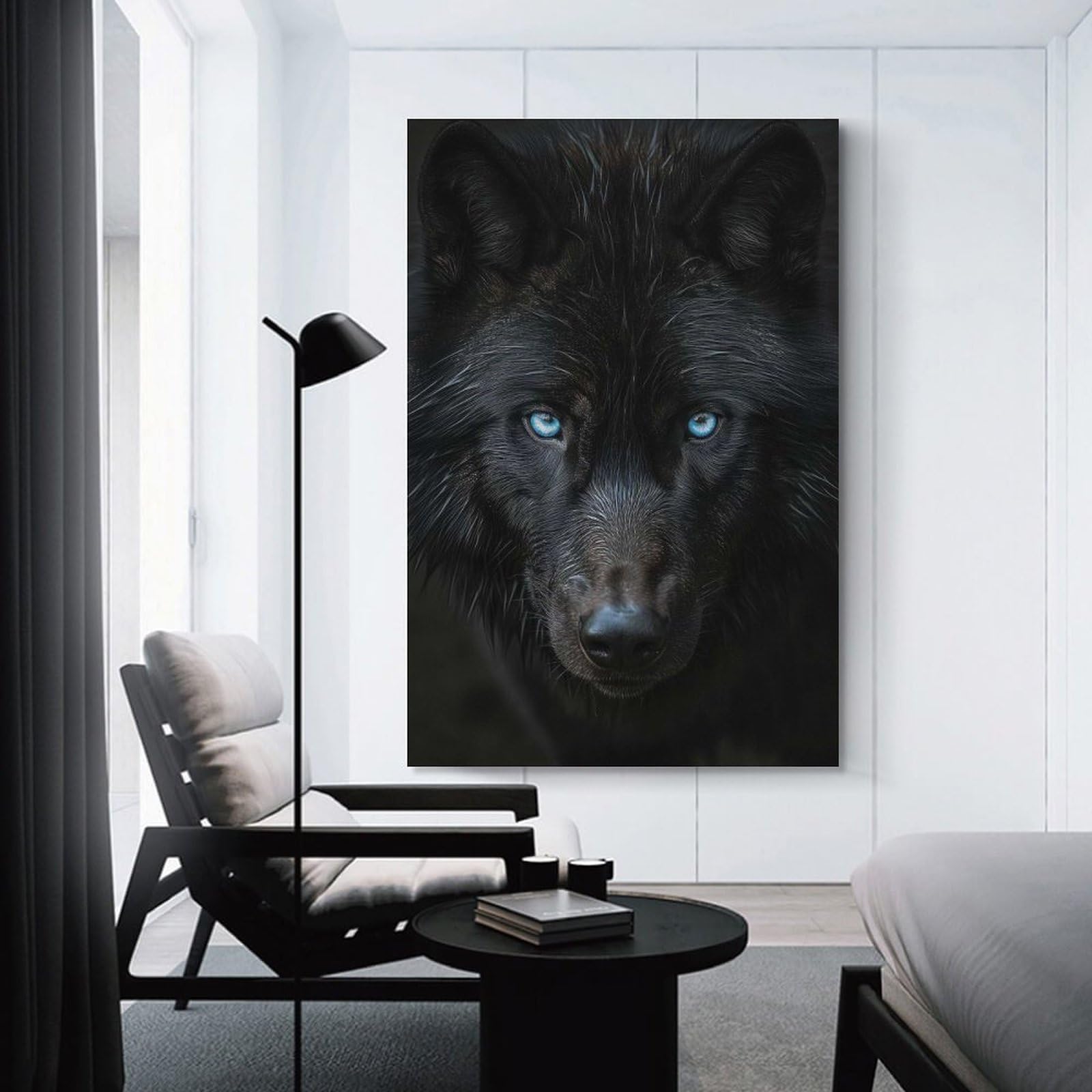 Junmoney Black Wolf Portrait Wall Picture Print 24x36inch(60x90cm), for Lounge Decor, Offices Or Entryway Styling, Versatile Wall Decor for Many Rooms