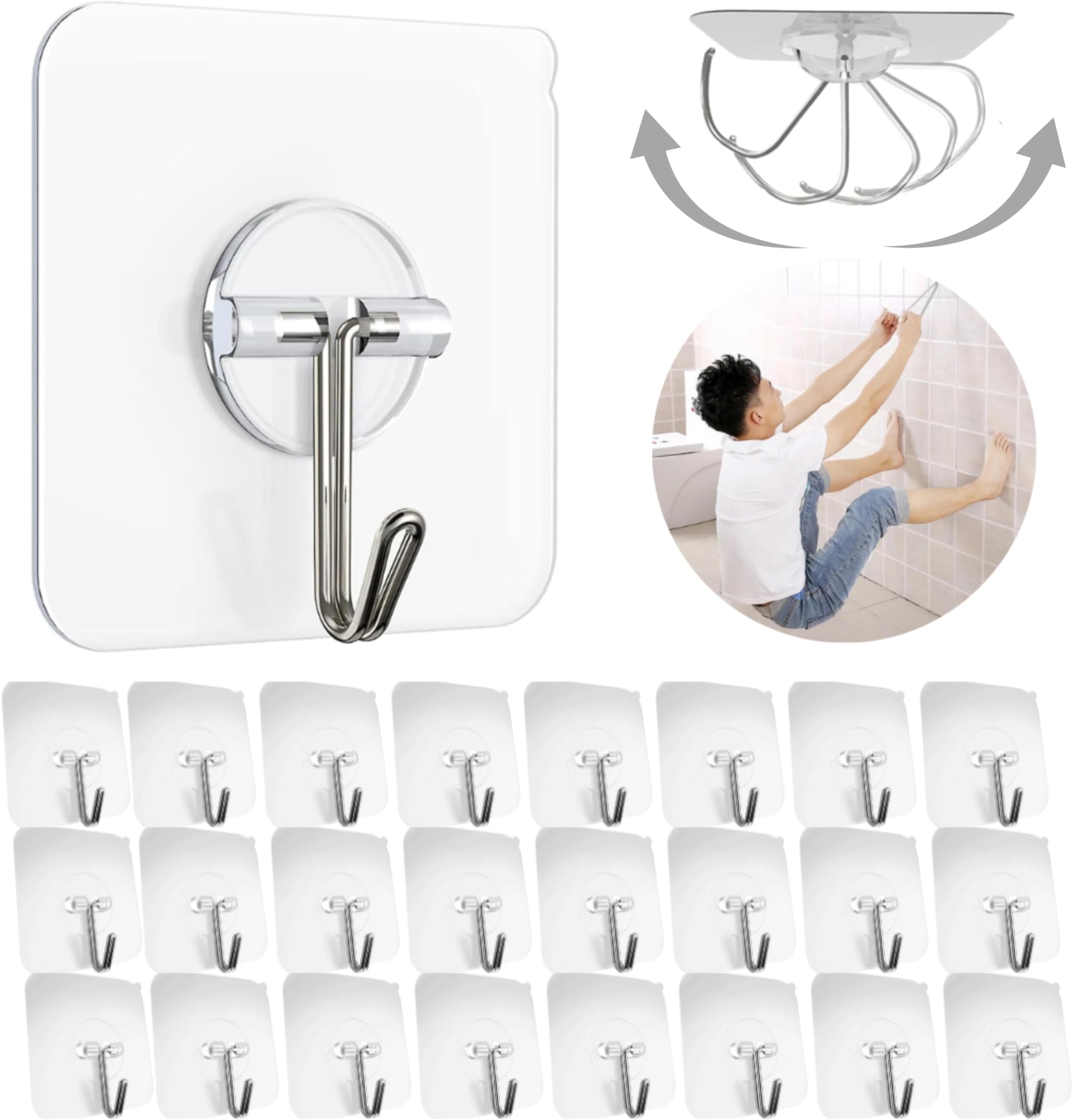 Amazon.com: Adhesive Hooks, 24 Pack, Self Adhesive Transparent ...