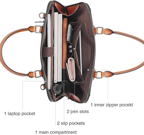 Miniatura 3 de BOSTANTEN Maletín de cuero para mujer de 15.6 pulgadas, bolso de hombro para laptop, oficina, trabajo, bolsos cruzados y carteras de cuero para