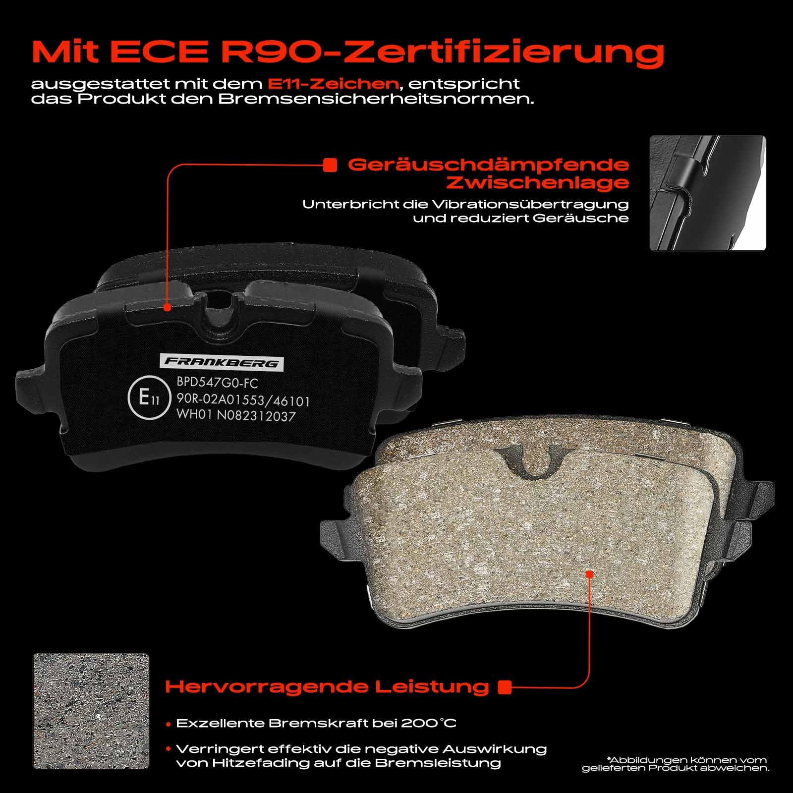 Frankberg Bremsensatz inkl. 2x Bremsscheiben + 4x Bremsbeläge Hinten Kompatibel mit A6 Avant 4G5 4GD A6 4G2 4GC A7 Sportback 4GA 4GF Replace# 4G0698451H,8K0615601M