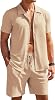 COOFANDY Mens Summer Outfits Button Up Short Sleeve Shirt Matching Shirt and Shorts Set