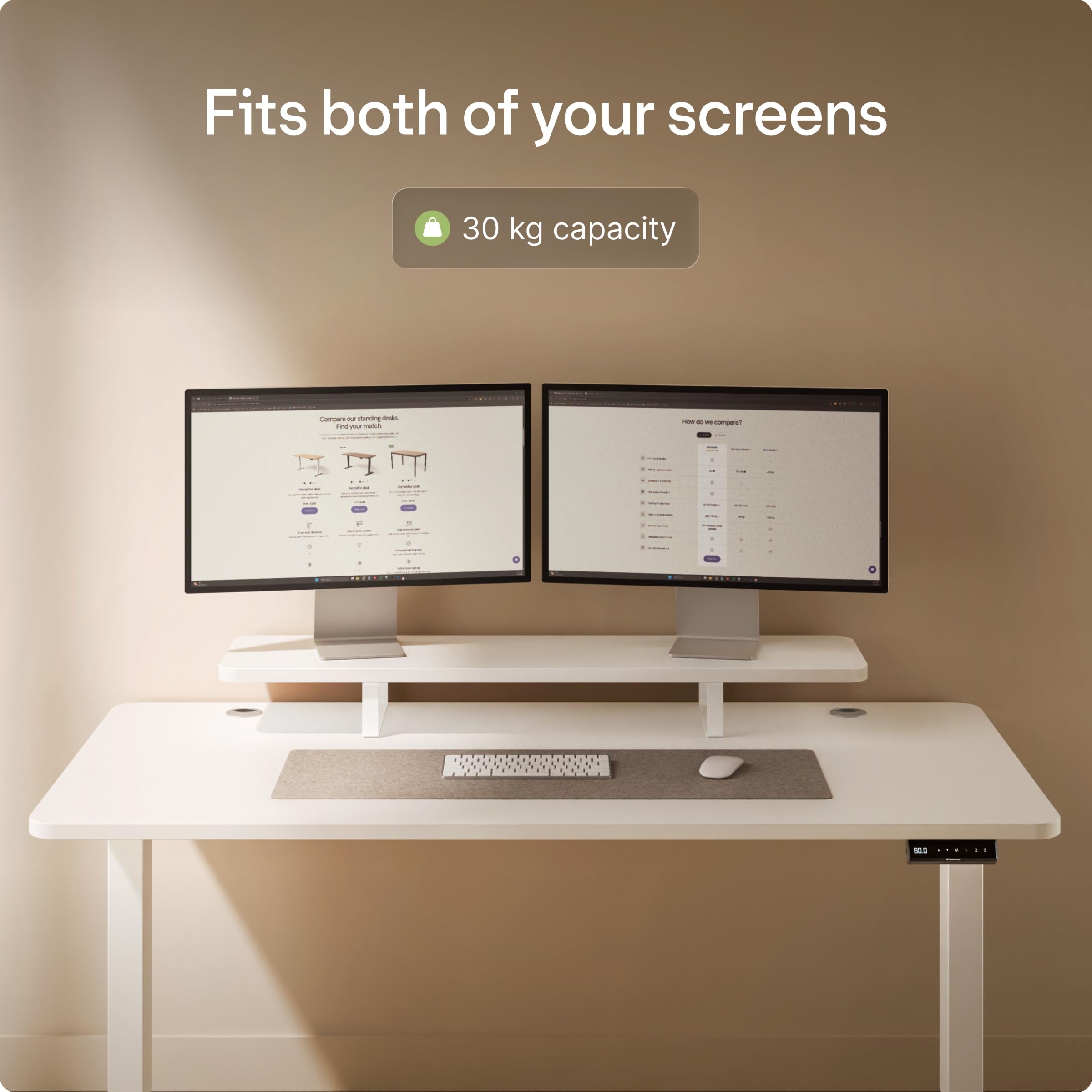Desktronic Supporto Monitor, Mensola Scrivania per Monitor e Laptop, 114 x 28 x 12,8 cm, 25 mm Laminato Bianco e Gambe in Acciaio, 30 kg, Bianco