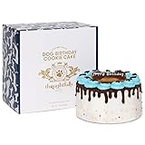 Thoughtfully Pets, Blue Dog Birthday Cookie Cake, Ginger Flavored Happy Birthday for Dogs is a Blue 6 Inch Round Solid Biscuit Decorated with Frosting and Sprinkles