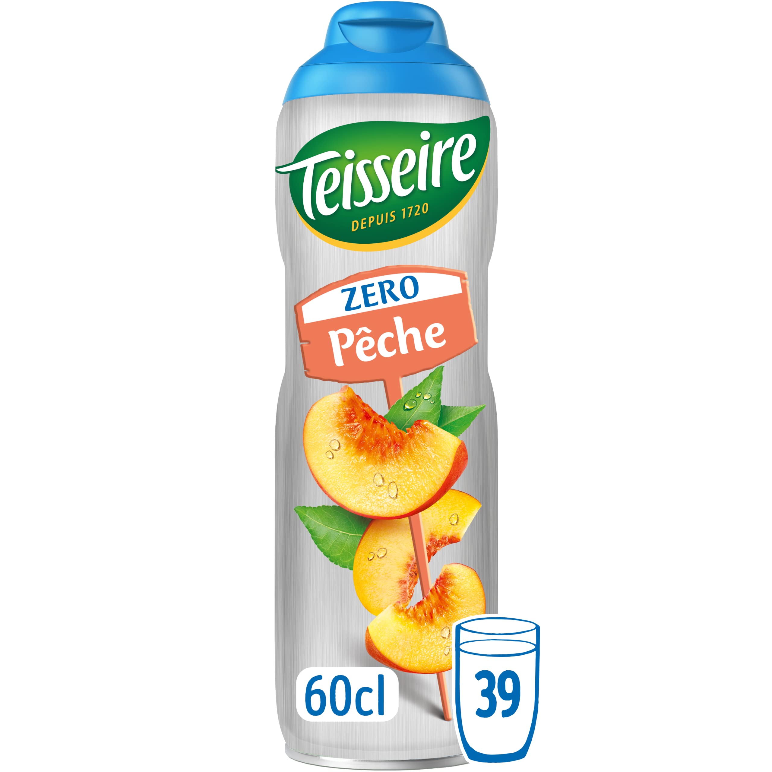 Teisseire Zéro Sucre, Sirop Pêche pour Boisson Rafraîchissante, Cocktails, Bidon (Pack de 6)