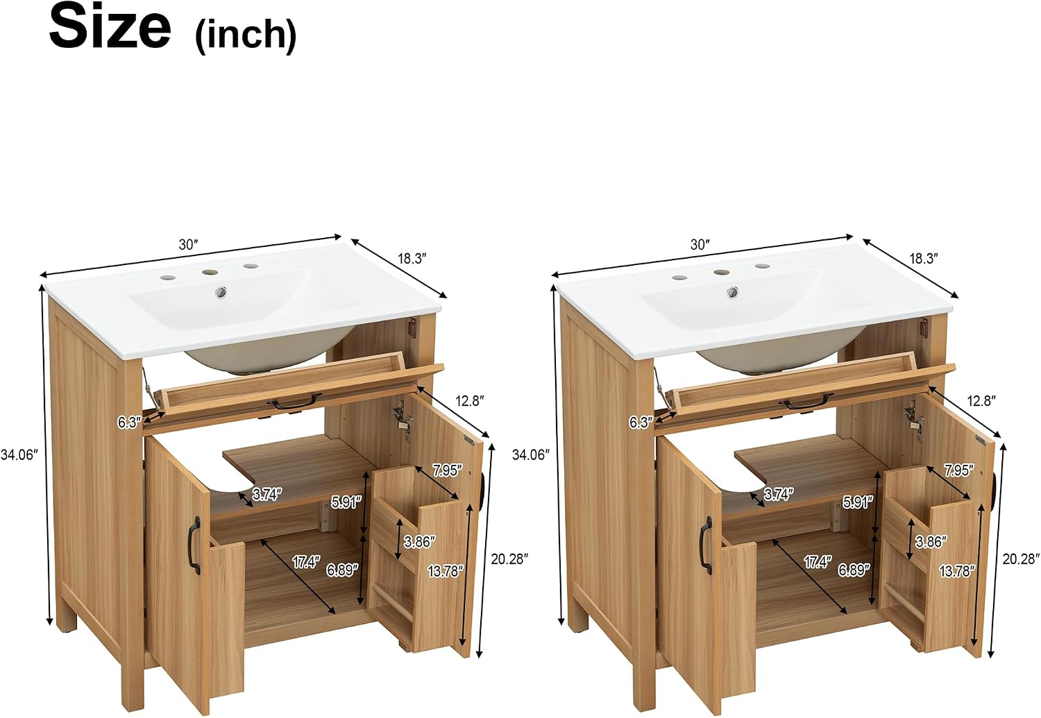 Harper & Bright Designs 60" Bathroom Vanity Set with Double Sink, Free Standing Single Basin Vanity with Tip-Out Drawer & Adjustable Shelf, Wood Storage Cabinet with Ceramic Basin for Bathroom, Wood