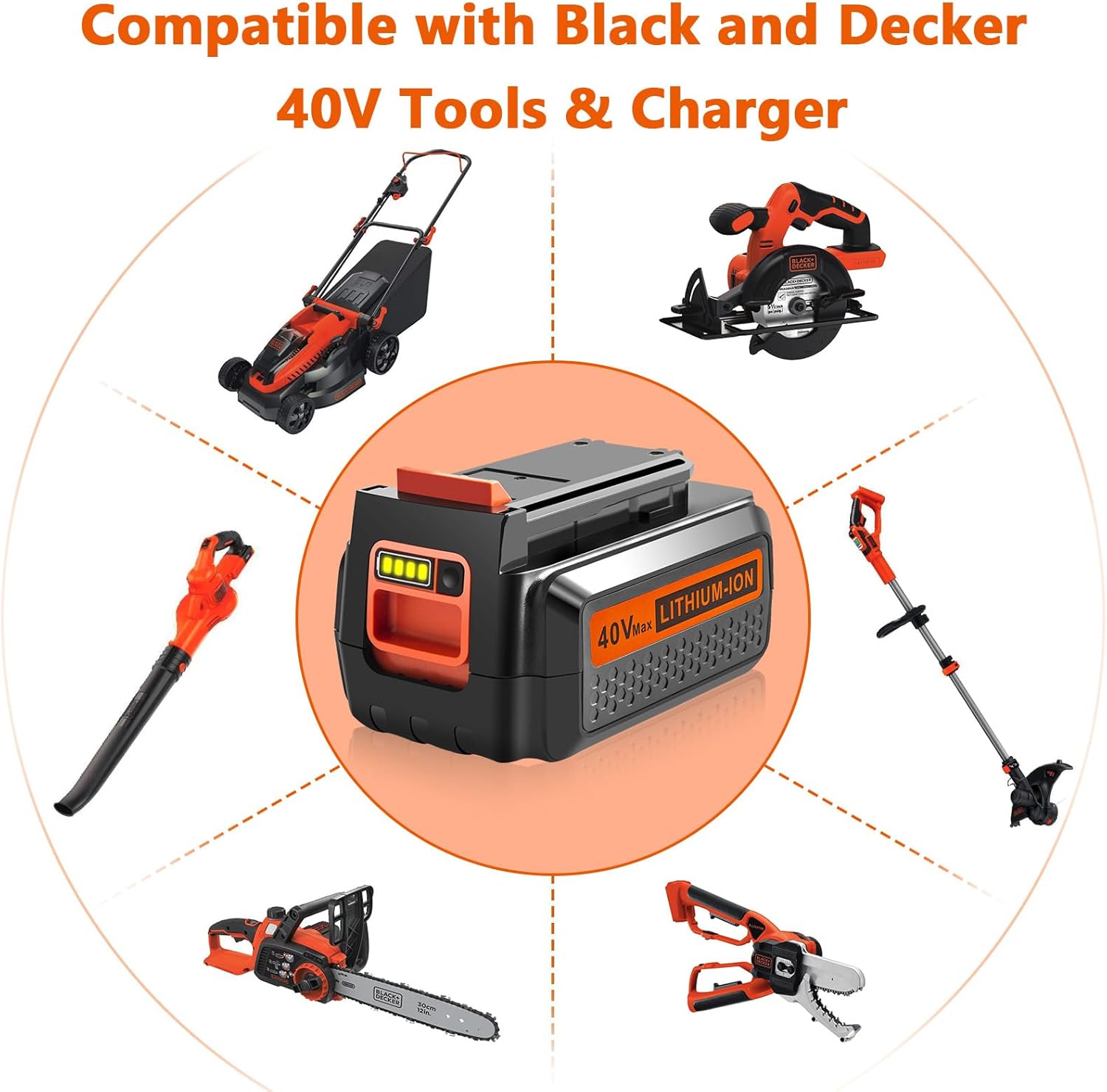 40V 3000mAh Replace Long-Lasting Battery for Black and Decker 40V Lithium Battery, Compatible with Black and Decker 40 Volt LBXR36 LBX2040 LBX2540 LBXR2036 and Power Tools - Image 4