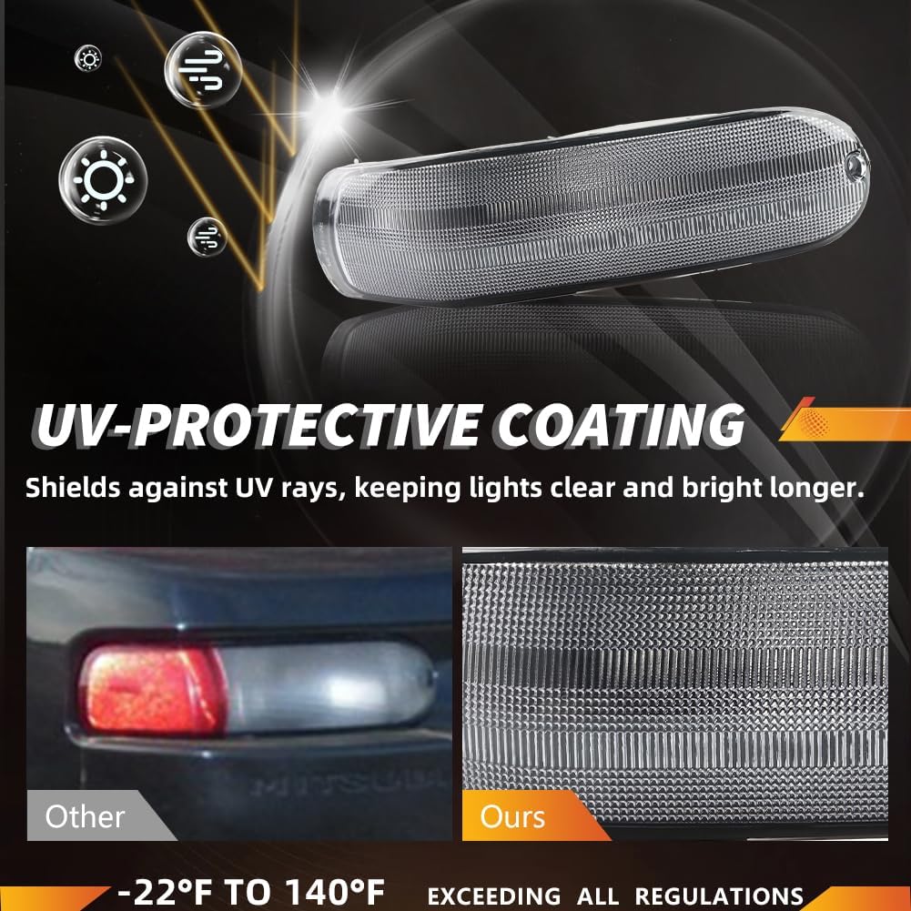 Rear Side Marker Bumper Lights Housing Compatible with Mitsubi-shi Eclipse 2002-2005, [DOT] [IP67 Waterproof] Rear Turn Signal Marker Light Cover [No Bulbs], 2 PCS, Sleek Clear Lens