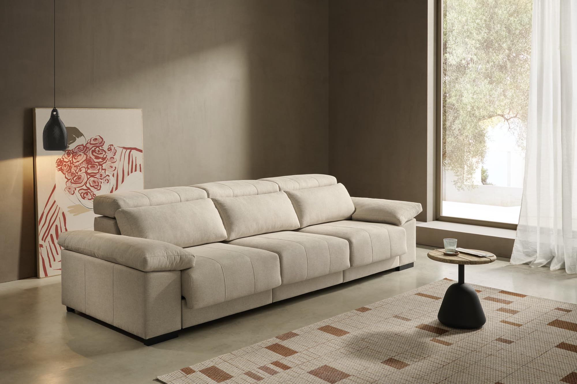 Matris Sofá Cama Chaise Longue Reversible con Arcón, Asientos Deslizantes, Respaldos Reclinables, Tierra, 285x155x107 cm | Sofá cama funcional