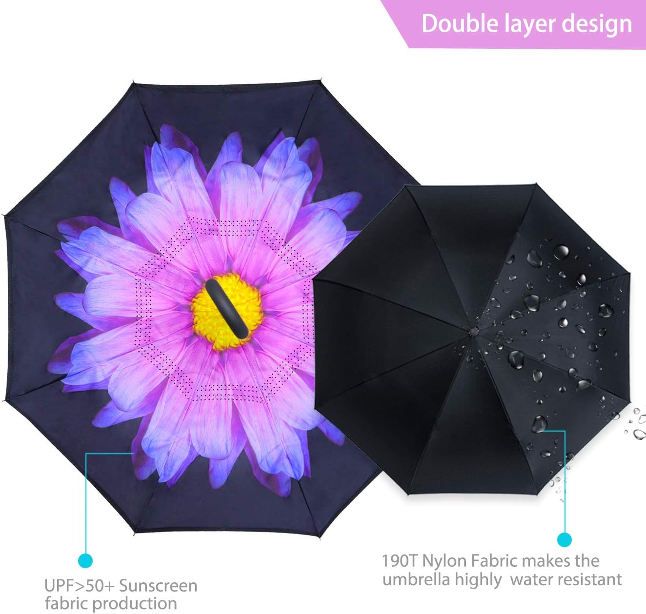ZOMAKE Inverted Umbrella, Double Layer Reverse Umbrella Large Upside Down Umbrella with UV Protection, Windproof Inside Out Umbrella for Women with C-Shaped Handle