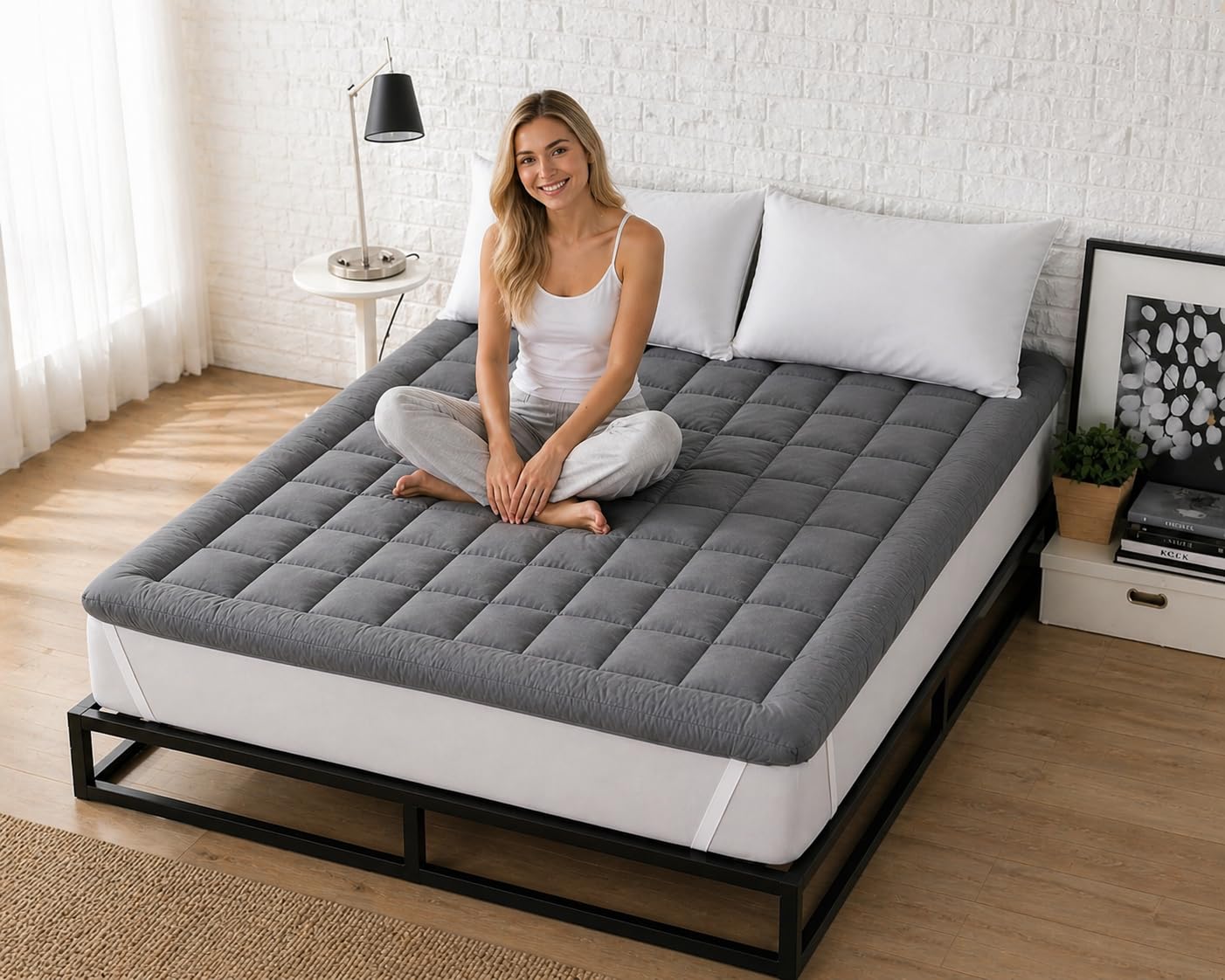1500 GSM Grey Mattress Topper for King Size Bed 72 x 75 Inch | Ultra Soft Quilted Pillow Top Mattress Pad | Breathable Microfiber Bed Topper with Elastic Corner Straps-image-35