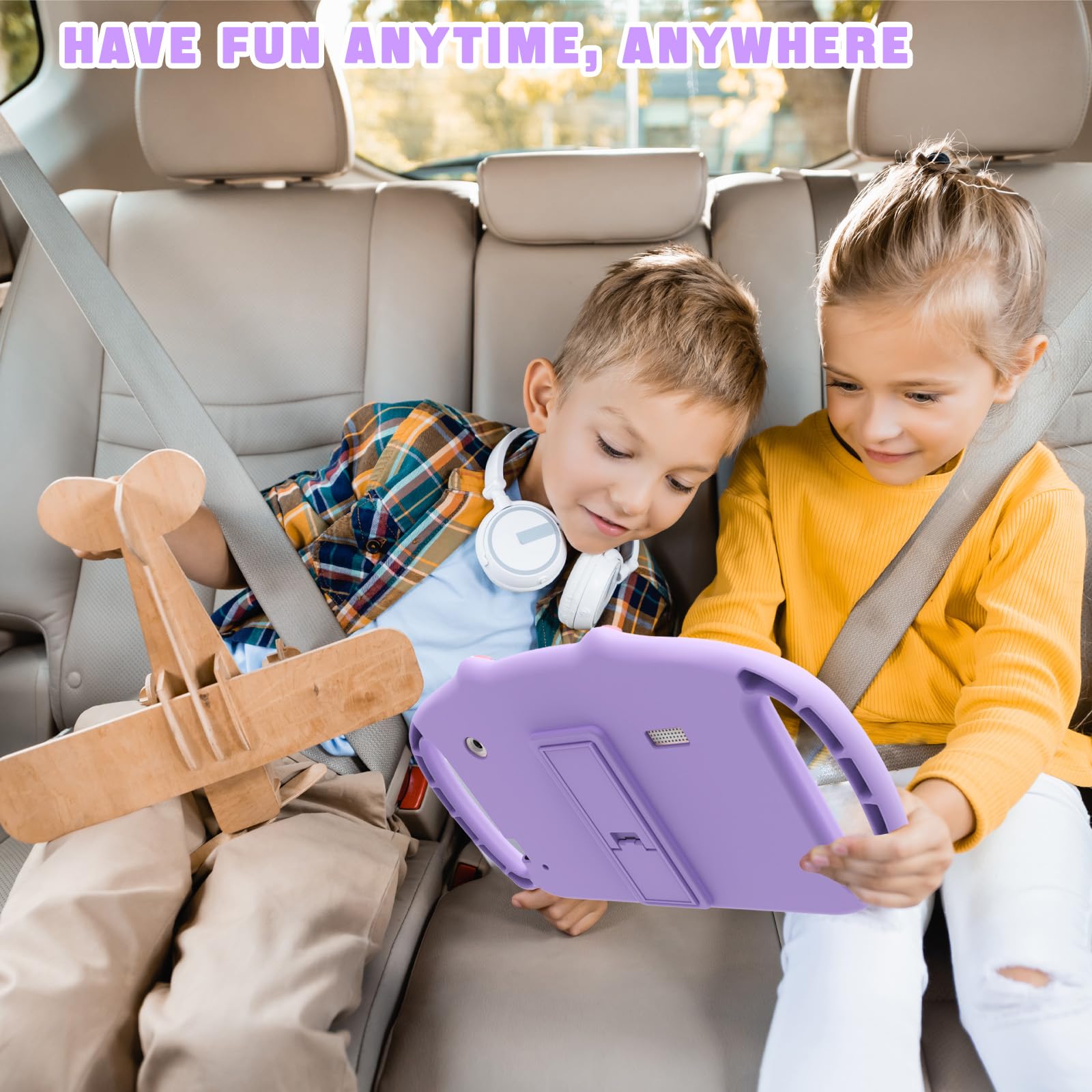 Ascrecem Tablet dla dzieci 7 cali, tablet dotykowy dla dzieci z WiFi, 2 GB RAM, 32 GB ROM, Android, tablet edukacyjny z kontrolą rodzicielską, gry edukacyjne, odporne na wstrząsy, 3-14 lat (Fioletowy