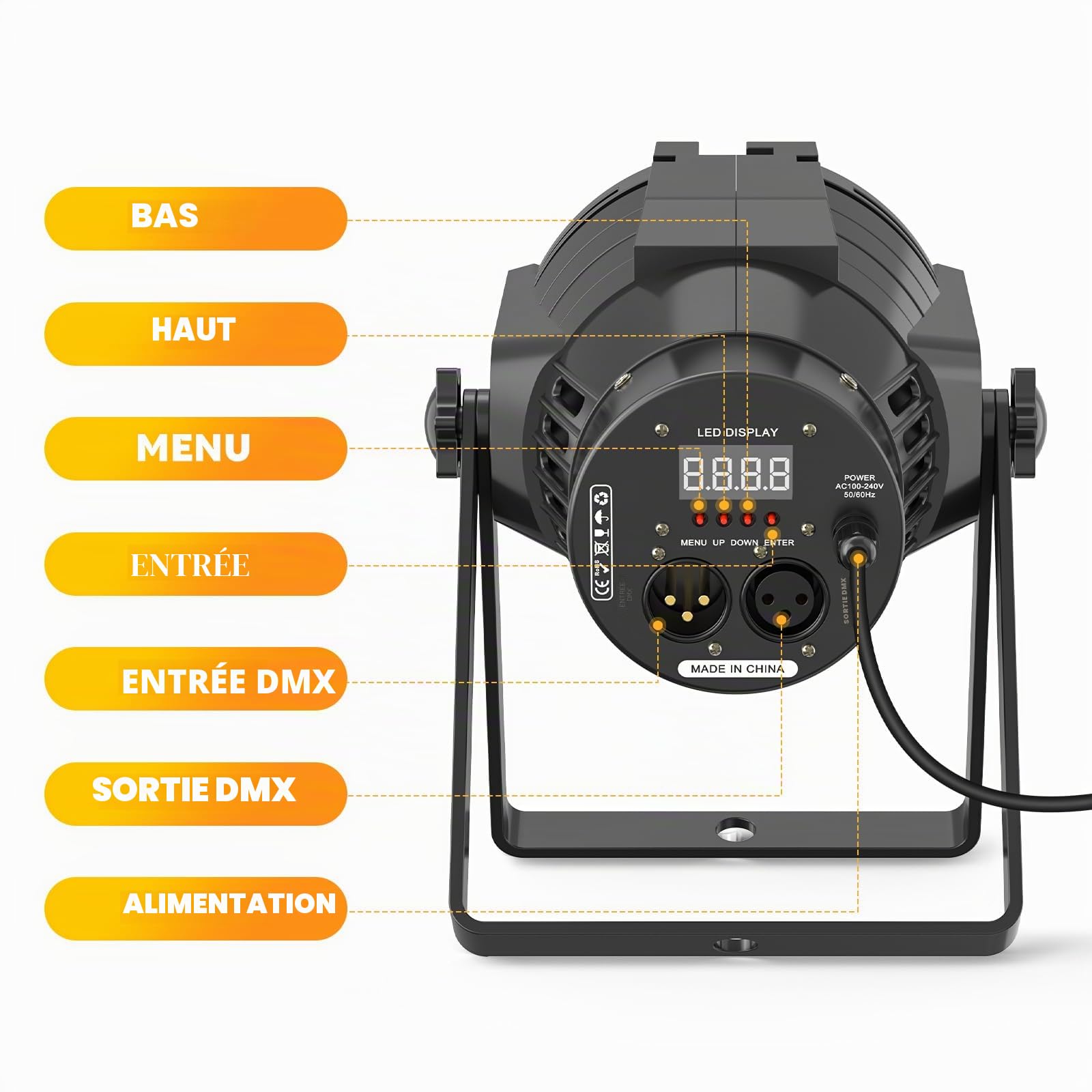 Projecteur LED COB 80 W avec 3 niveaux de luminosité - Lumière stroboscopique professionnelle DMX - Pour DJ, studio, concert, mariage, théâtre, studio photo, Noël