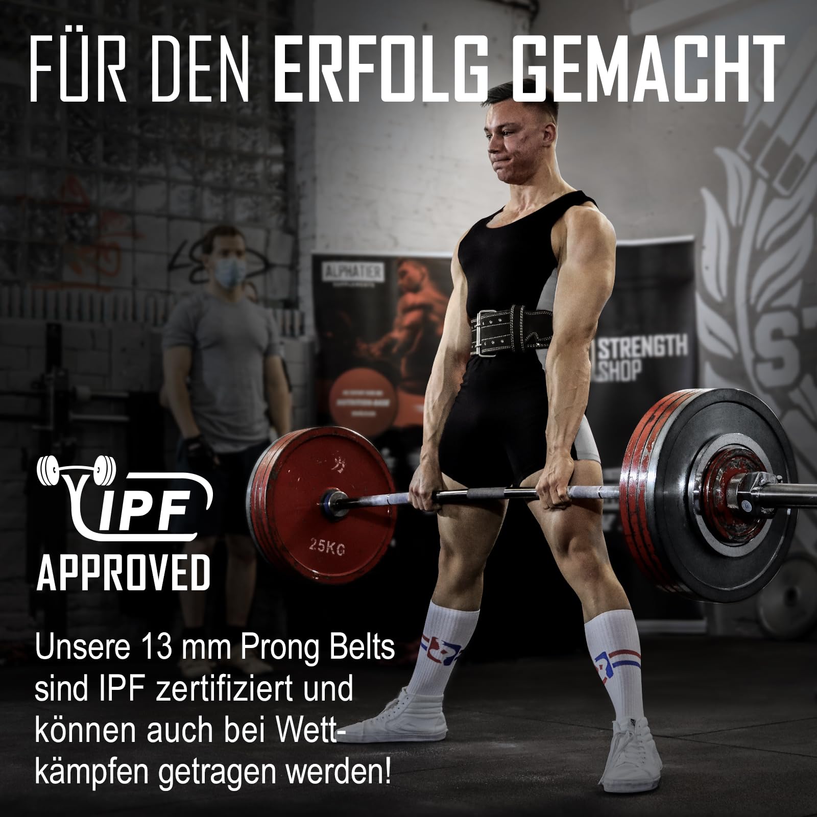 Strength Shop Cintura powerlifting pesi da 13 mm con chiusura a fibbia, Certificado IPF, cintura palestra uomo e donna, robusta e durevole, cintura pesi palestra per stabilizza il core e colonna