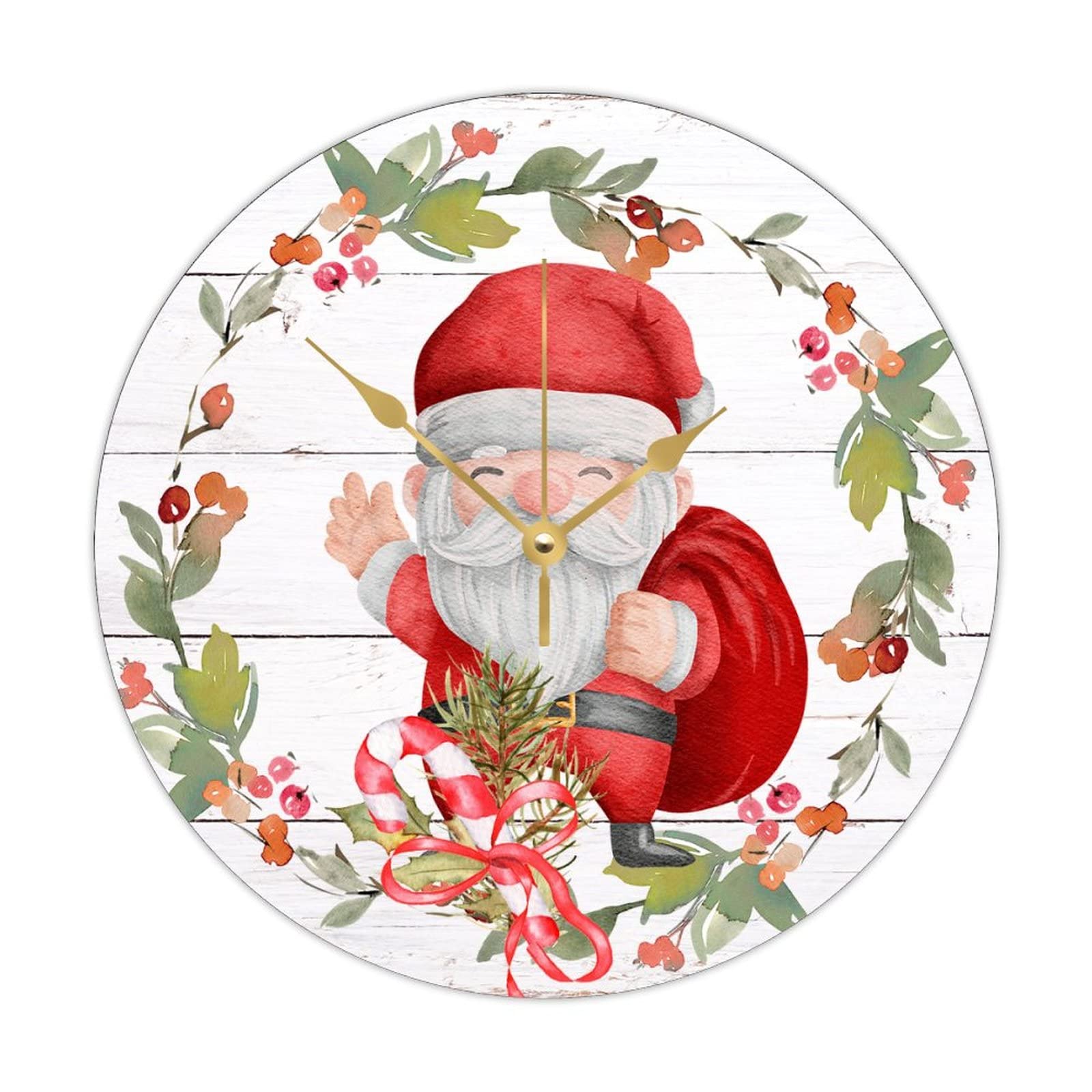 Horloge ronde en bois de Père Noël haut de gamme au design rétro chic