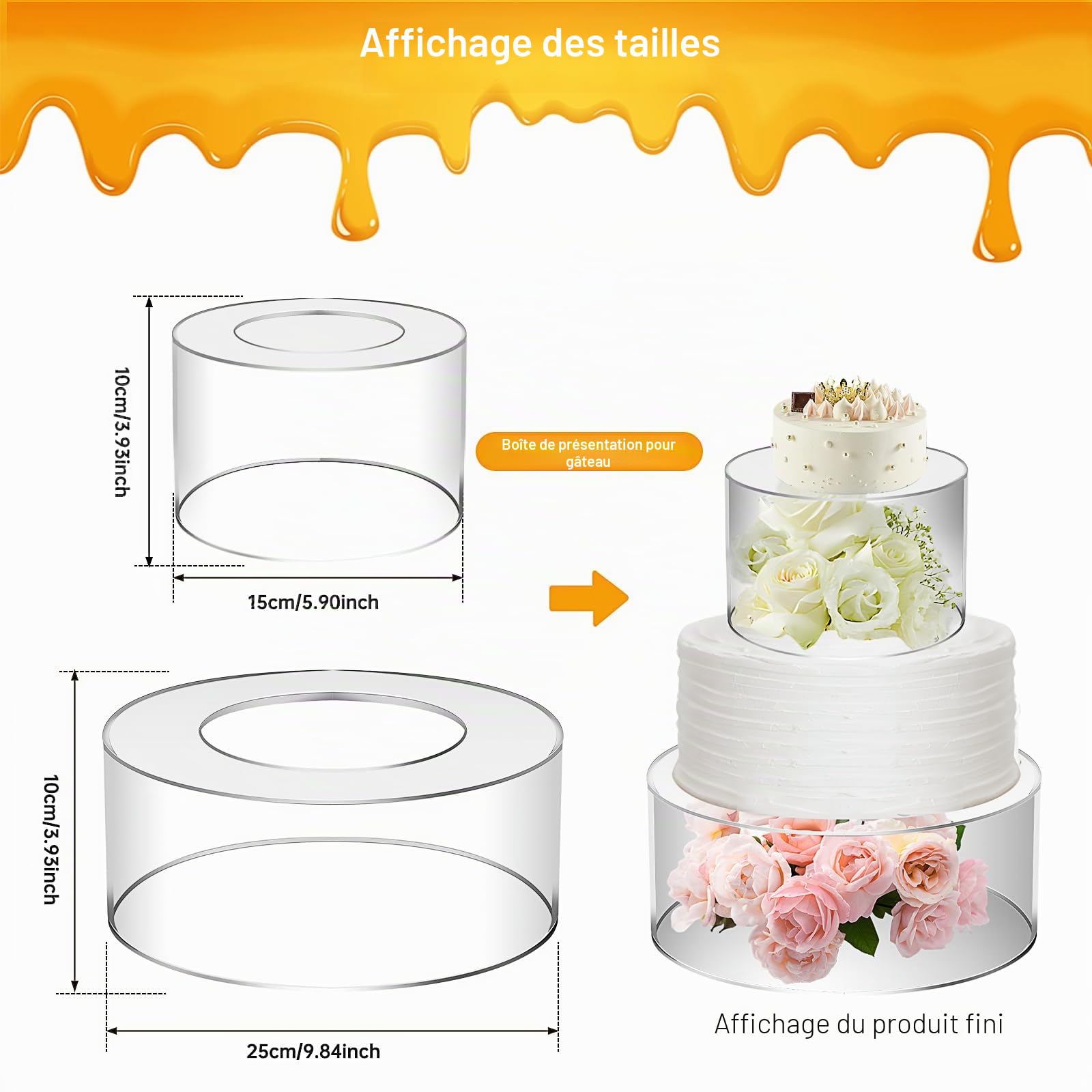 Lot de 2 présentoirs à gâteaux empilables en acrylique transparent - 15 cm + 25 cm