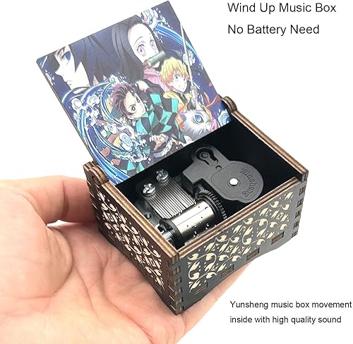 Miniatura 2 de Pursuestar DemonSlayer Merch Wind Up - Caja de música con mecanismo de madera grabada vintage, regalos musicales para fanáticos del anime, hijo,