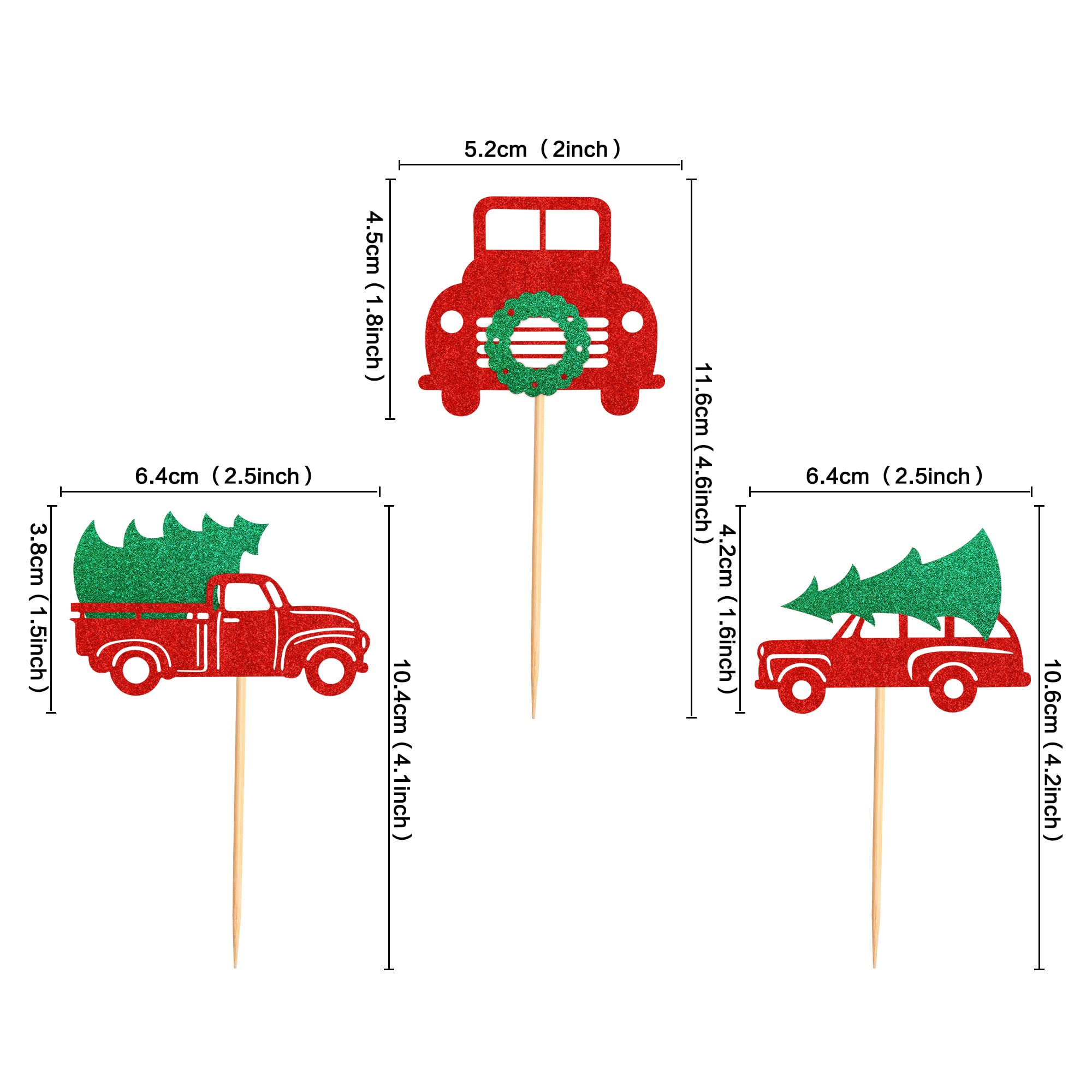 Ercadio 24 Pack Merry Christmas Cupcake Toppers Red Truck and Car Christmas Tree Cupcake Picks Xmas Holiday Cake Decoration for Christmas Theme New Year Party Supplies
