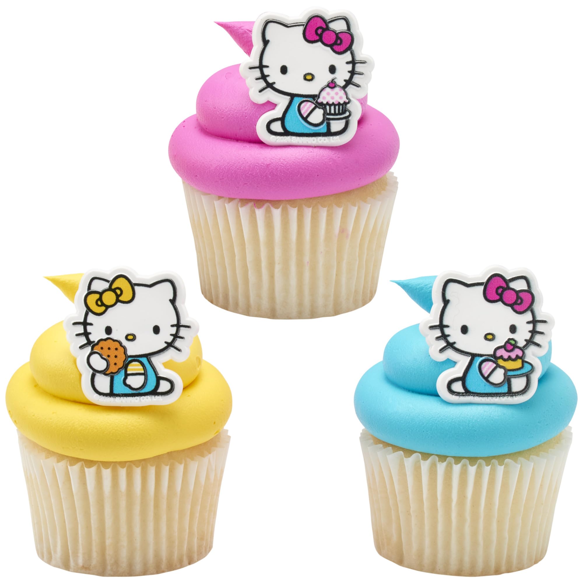 DecoPac Hello Kitty®, anelli decorativi per cupcake con Hello Kitty e Mimmy, rosa e giallo, confezione da 24
