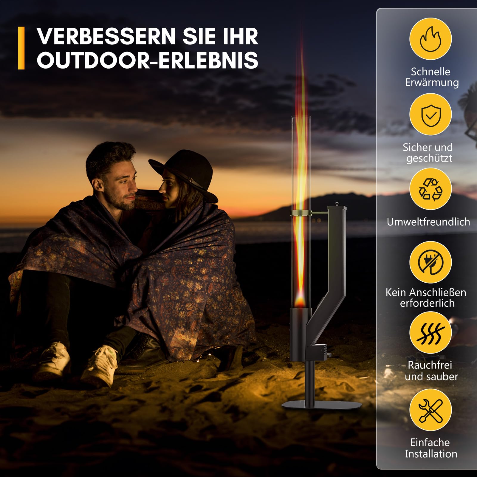 Rayzi Outdoor-Pellet Fackel 147 cm – Terrassenheizung, Holzpellets Ofen – Pellets-Feuerstelle für draußen – Rauchfreie Flamme, Garten-Feuerstelle,Kamin für Camping, Terrasse, Garten & Picknick RH-03
