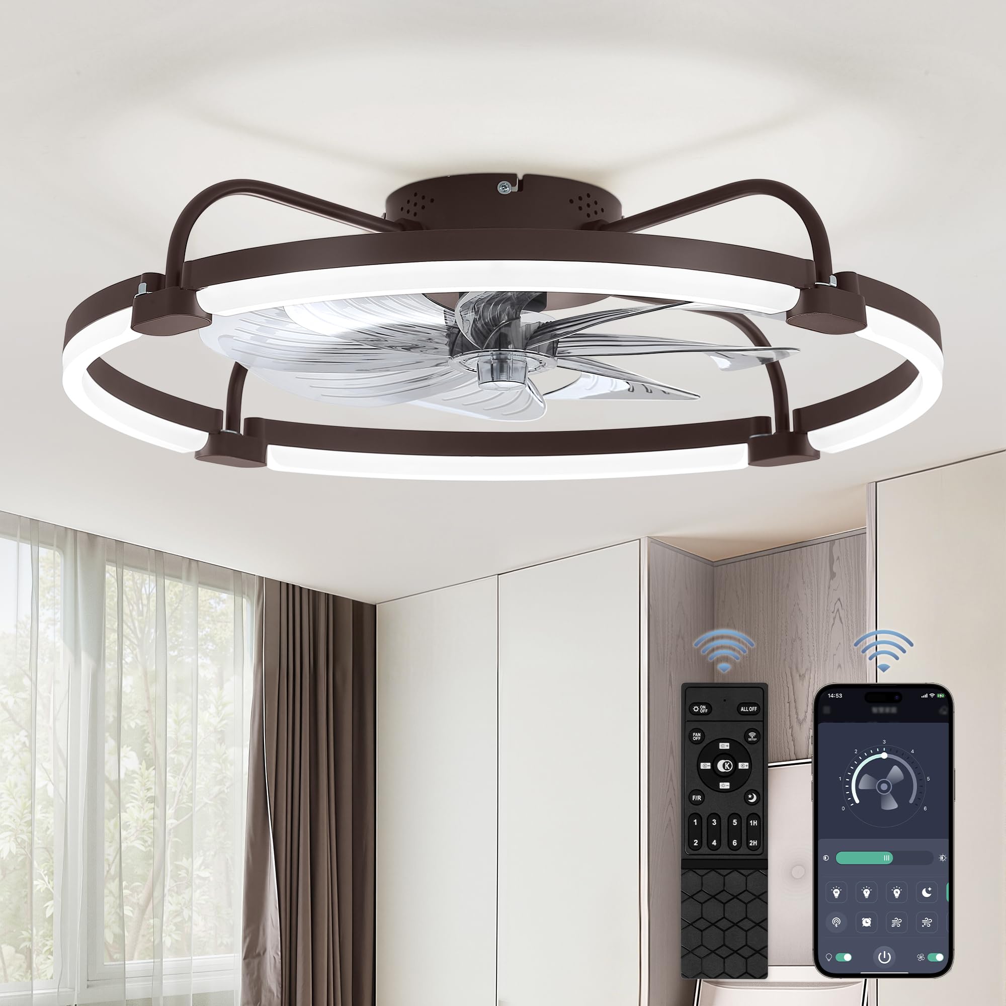 LEDIARY 24-Inch Low Profile Ceiling Fan Brown