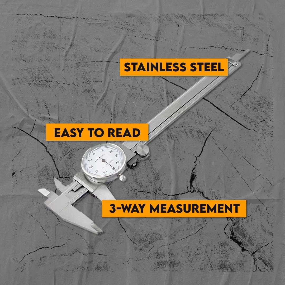 SE 3-Way Measuring Shockproof Steel Dial Caliper, 0-6" SAE - Precision Tool with Hard Case - 780DC