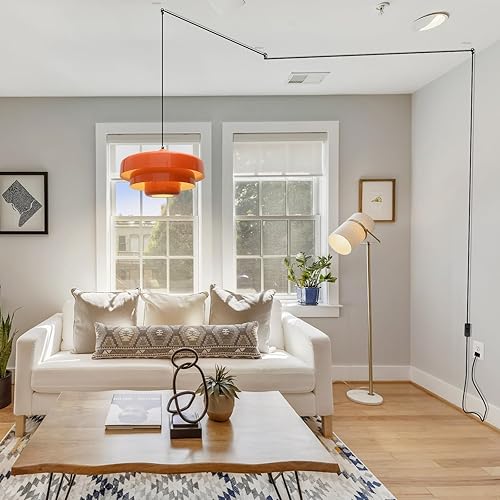 Miniatura 3 de Lámpara colgante enchufable de mediados de siglo con cable de enchufe, pantalla de metal de 3 capas, interruptor de encendidoapagado, lámpara