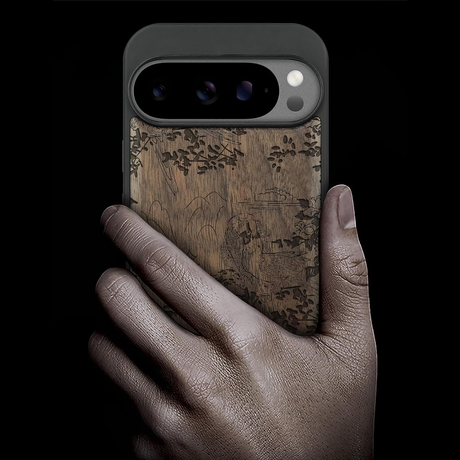 Carveit Magnetic Wooden Case for Google Pixel 10 Pro XL Case, Wood Artisan Engraved & Soft TPU Shockproof Cover, Compatible with MagSafe Wireless Chargers (Landscape Painting Art) Walnut