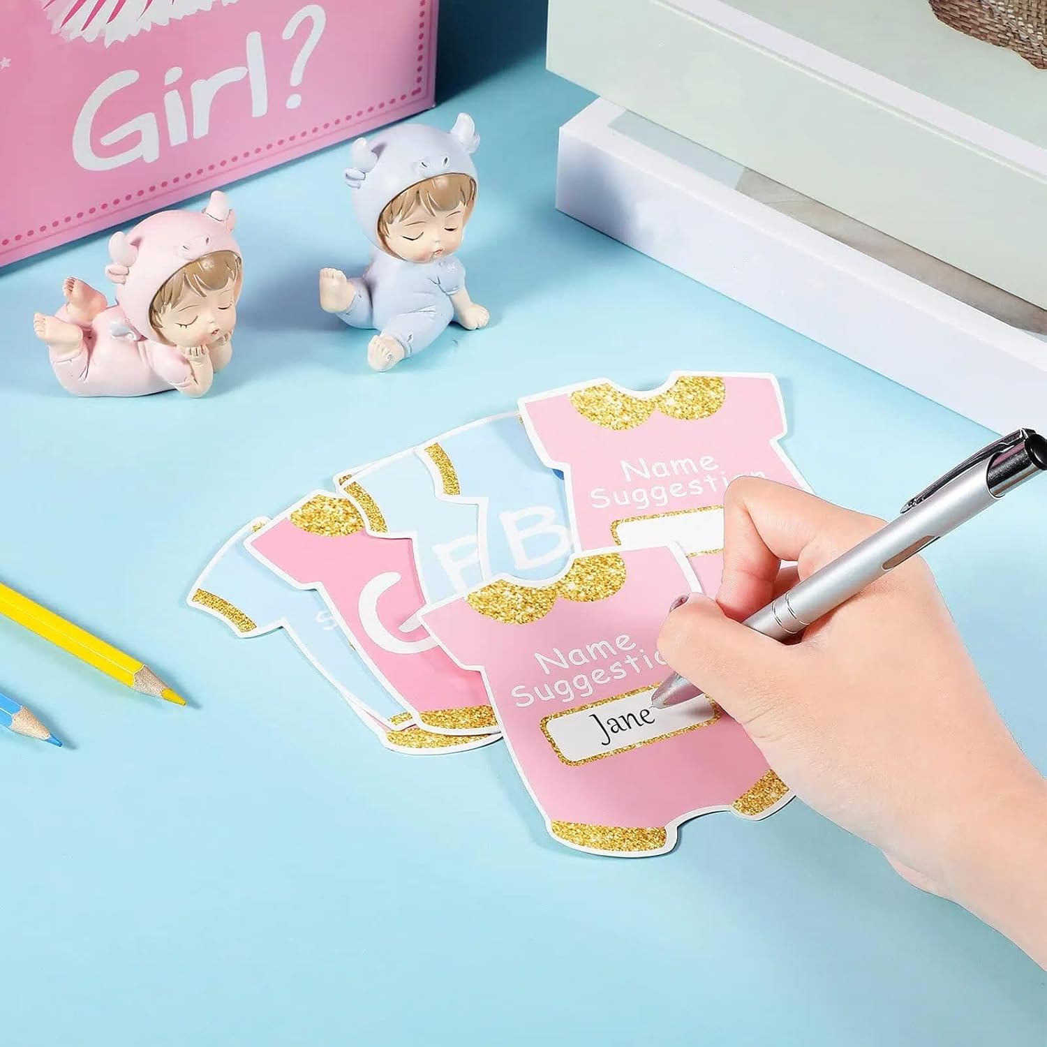 Saintrygo Baby Gender Reveal Voting Box with 50 Pieces Boy or Girl Ballot Cards Baby Shower Decorations Party Invitations and Voting Games Gender Reveal Party Supplies(Pink, Blue)