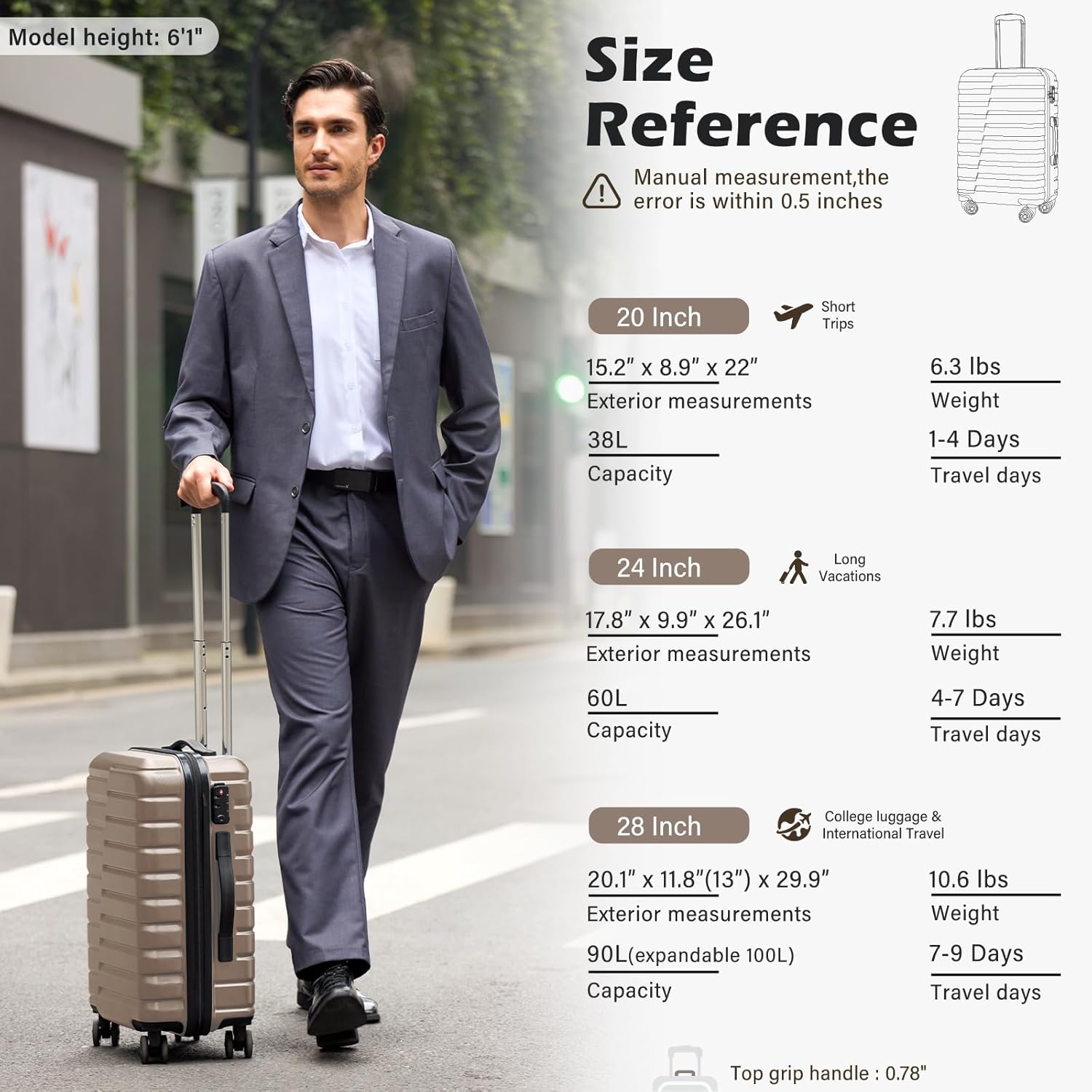 Coolife Carry On Luggage Airline Approved with Spinner Wheels, Hard Shell Suitcase TSA Lock Lightweight Travel Luggage 20-inch,Brown - Image 9