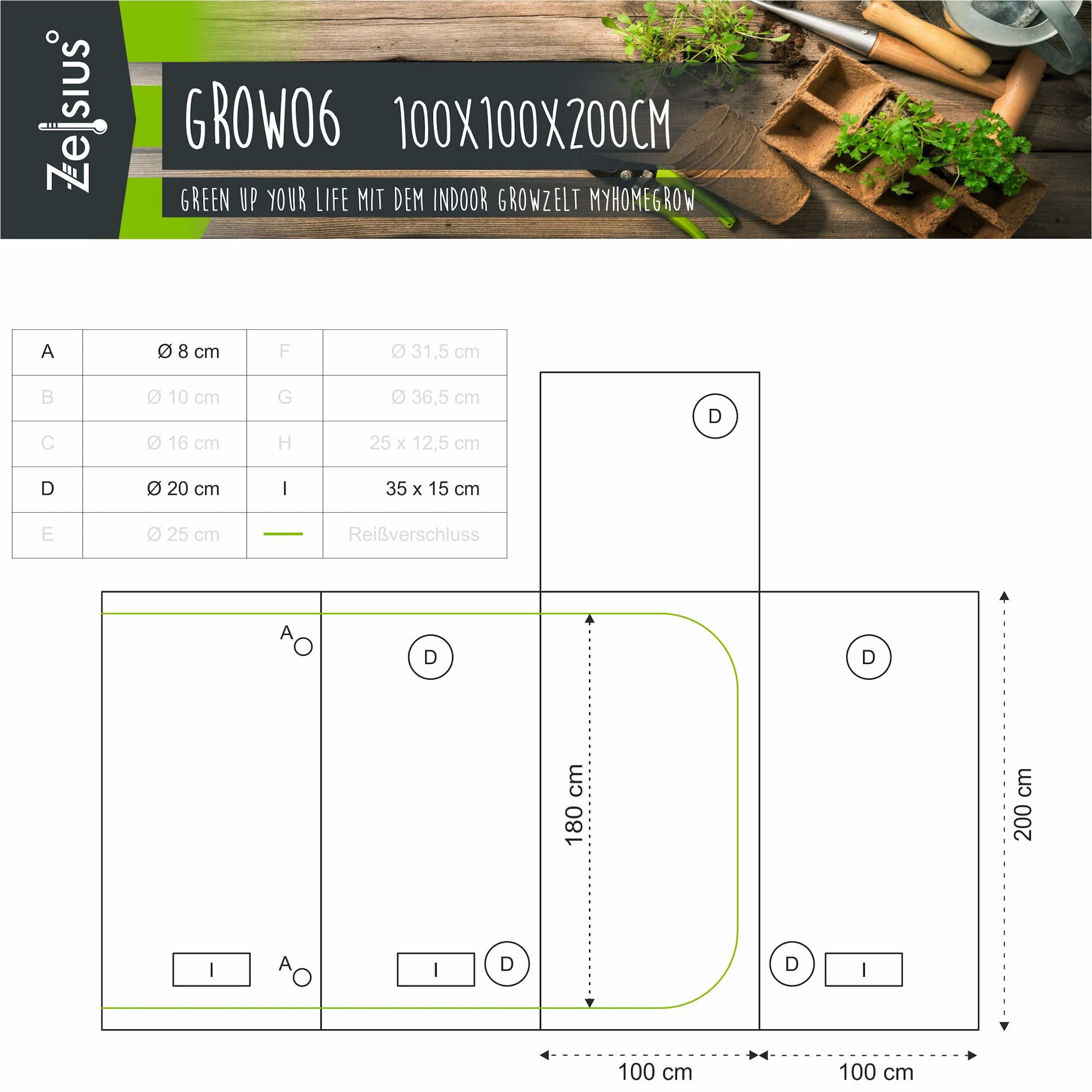 Zelsius namiot do upraw MyHomeGrow, do wewnątrz, czarno-zielony, ciemnia, namiot do uprawy roślin, szklarnia (100 x 100 x 200 cm)