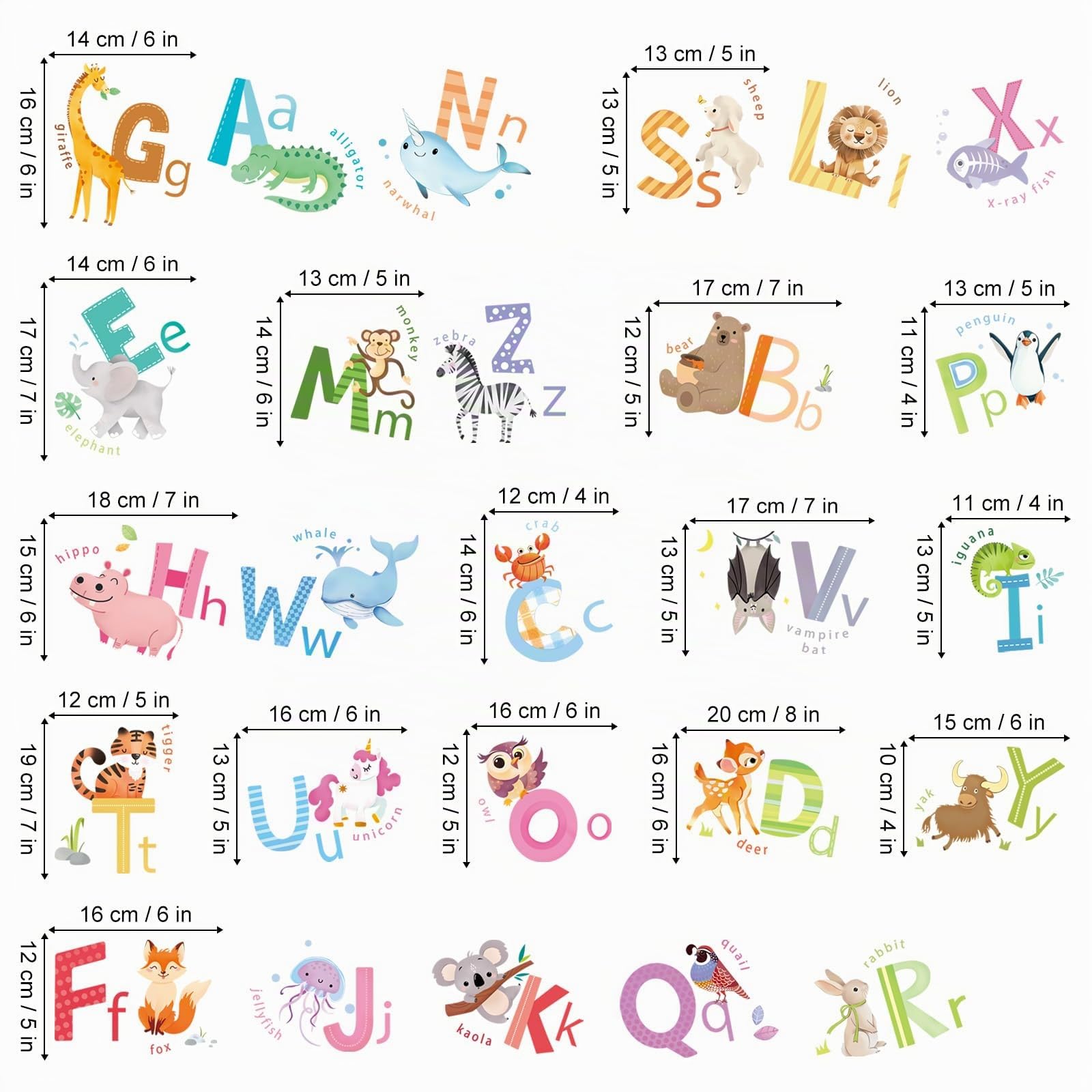 Lindas Calcomanías de Pared de Alfabeto de Dibujos Animados con Animales, Pegatina de Pared Educativa Extraíble para Niños Dormitorio Guardería Aula